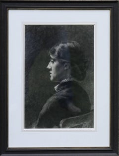 Porträt einer Dame – Präraffaelitische Kunst, viktorianische Zeichnung einer jungen Frau 