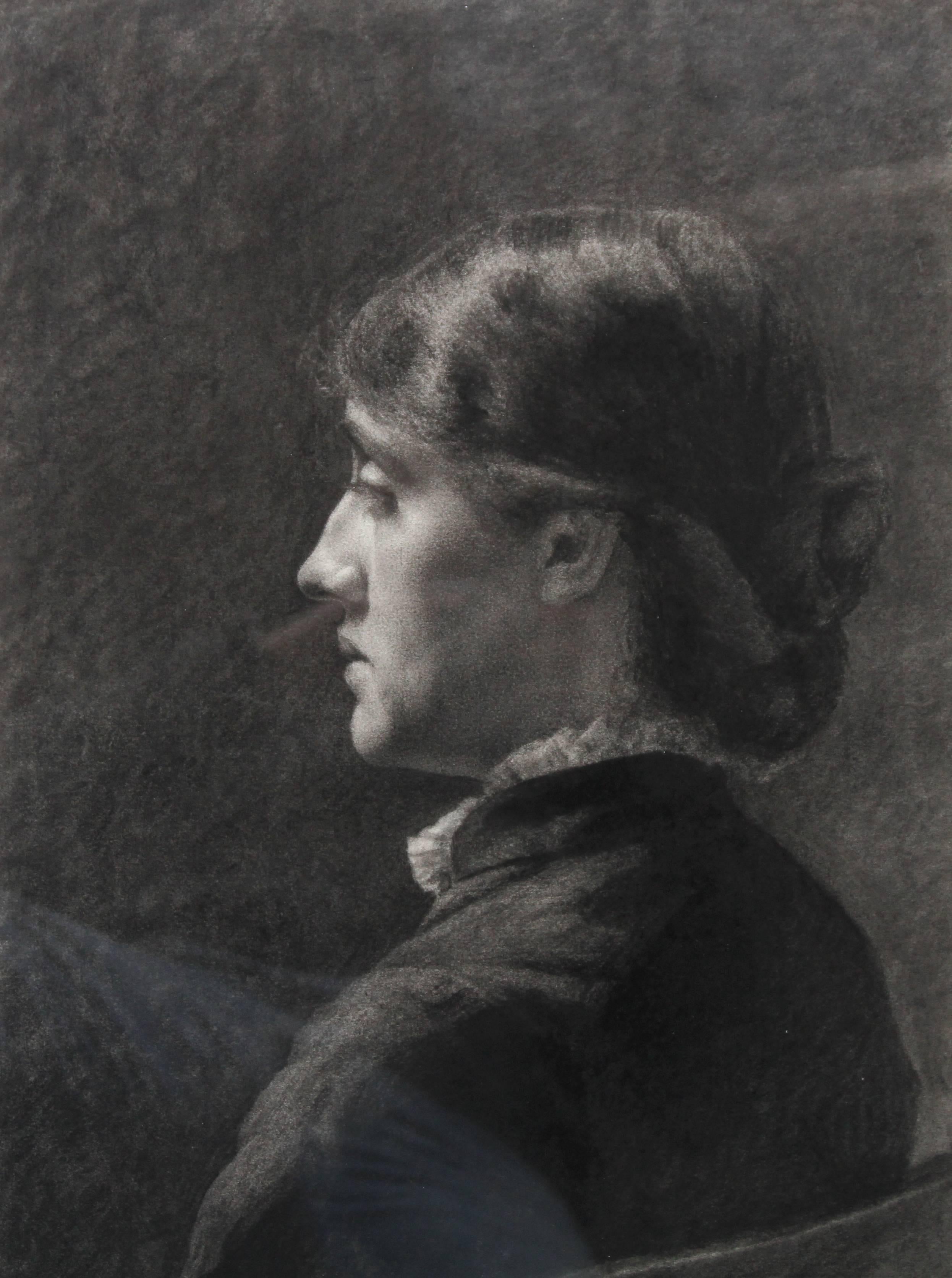 Porträt einer Dame – Präraffaelitische Kunst, viktorianische Zeichnung einer jungen Frau  – Art von Unknown