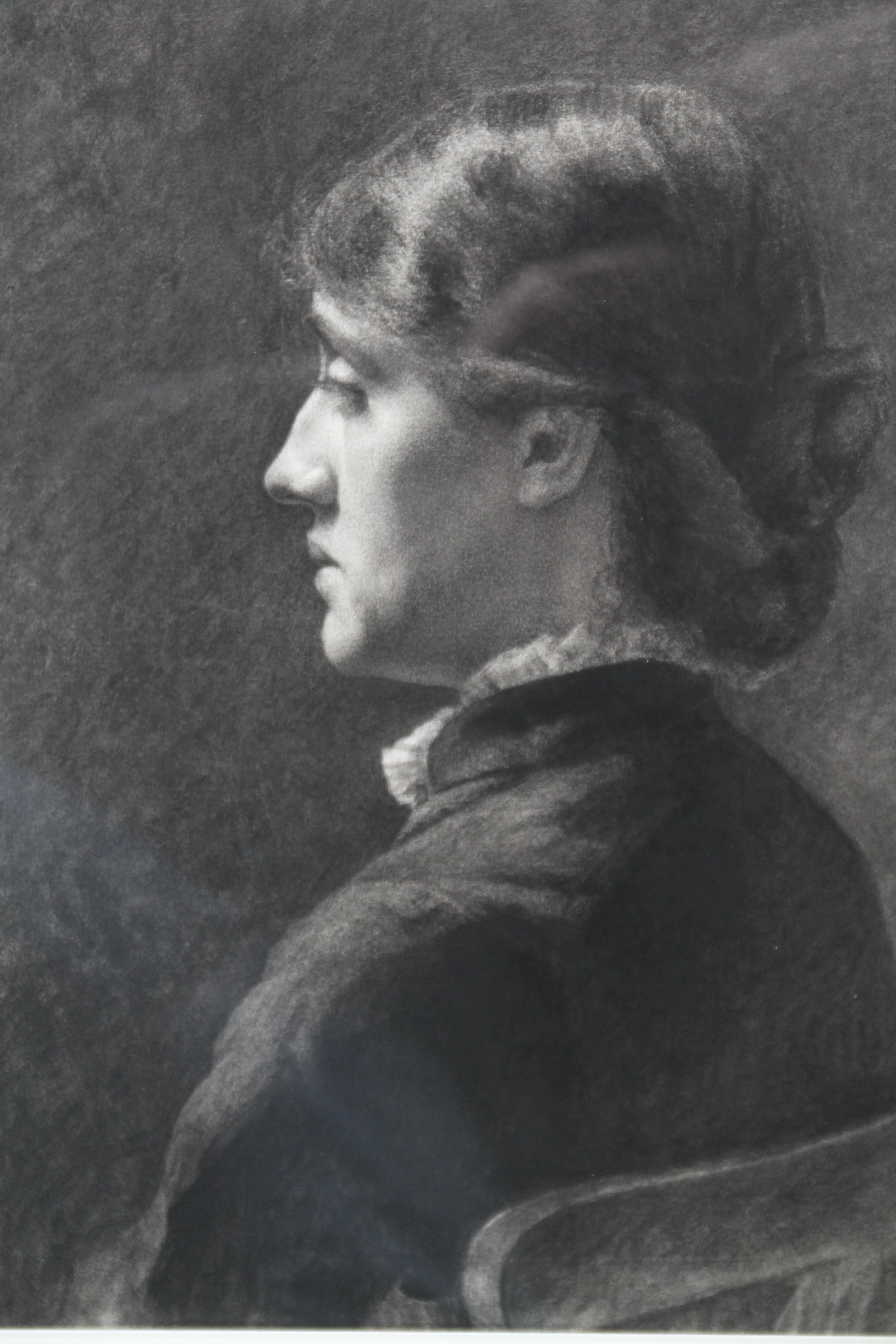 Porträt einer Dame – Präraffaelitische Kunst, viktorianische Zeichnung einer jungen Frau  (Präraphaelismus), Art, von Unknown