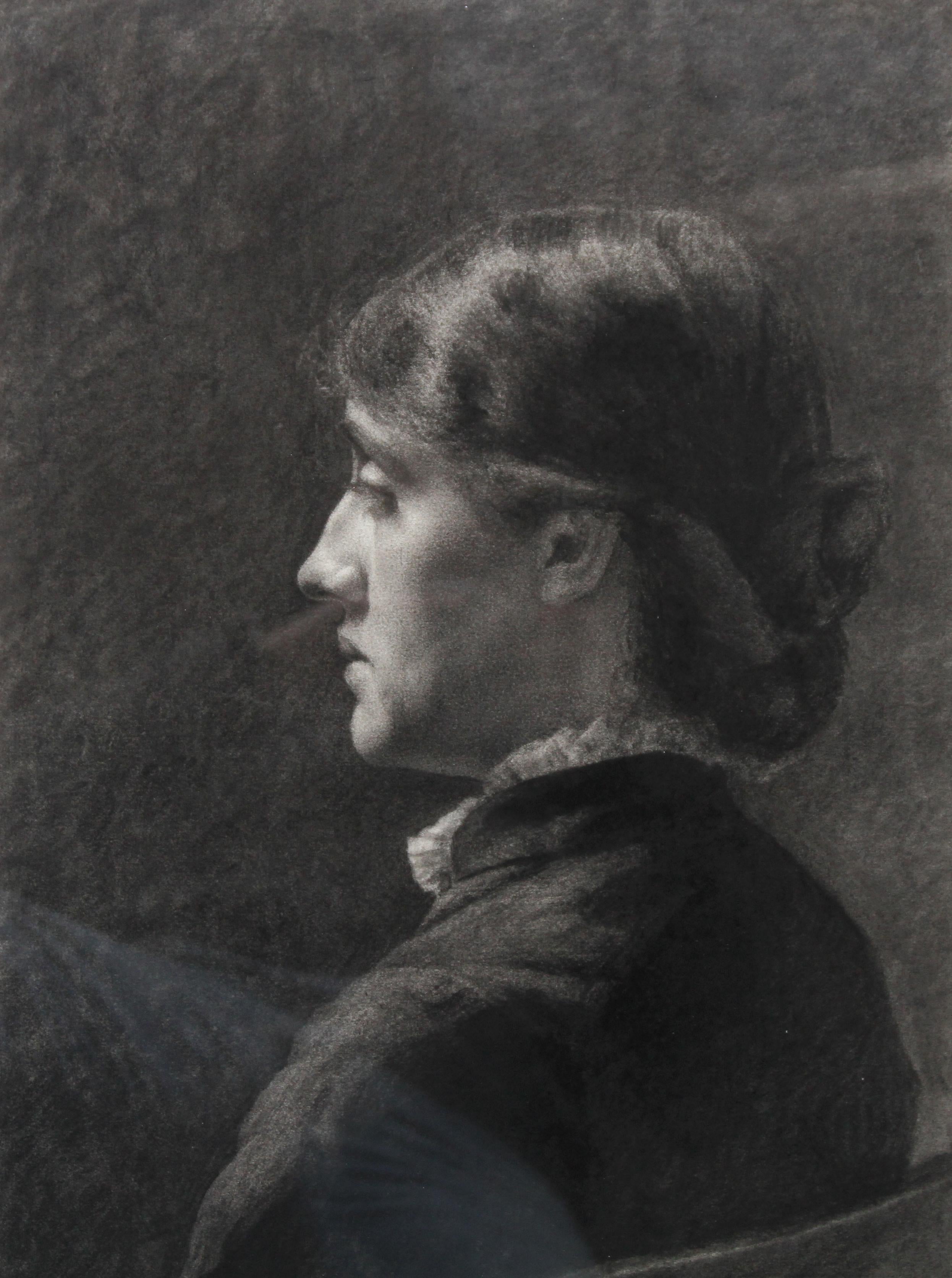 Porträt einer Dame – Präraffaelitische Kunst, viktorianische Zeichnung einer jungen Frau  im Angebot 2