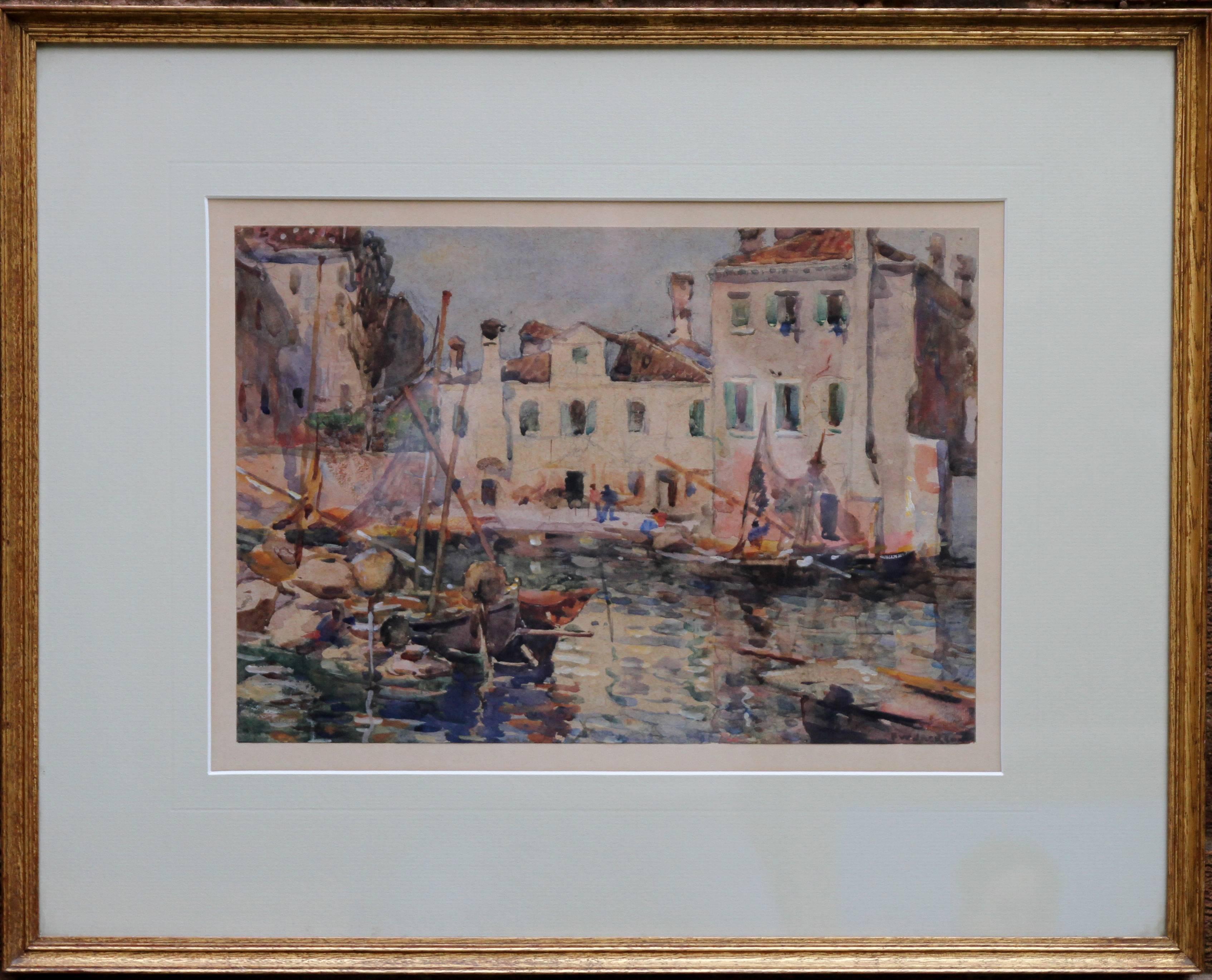 Fishing Boats Venice - British 19thC Impressionist painting Staithes School Art