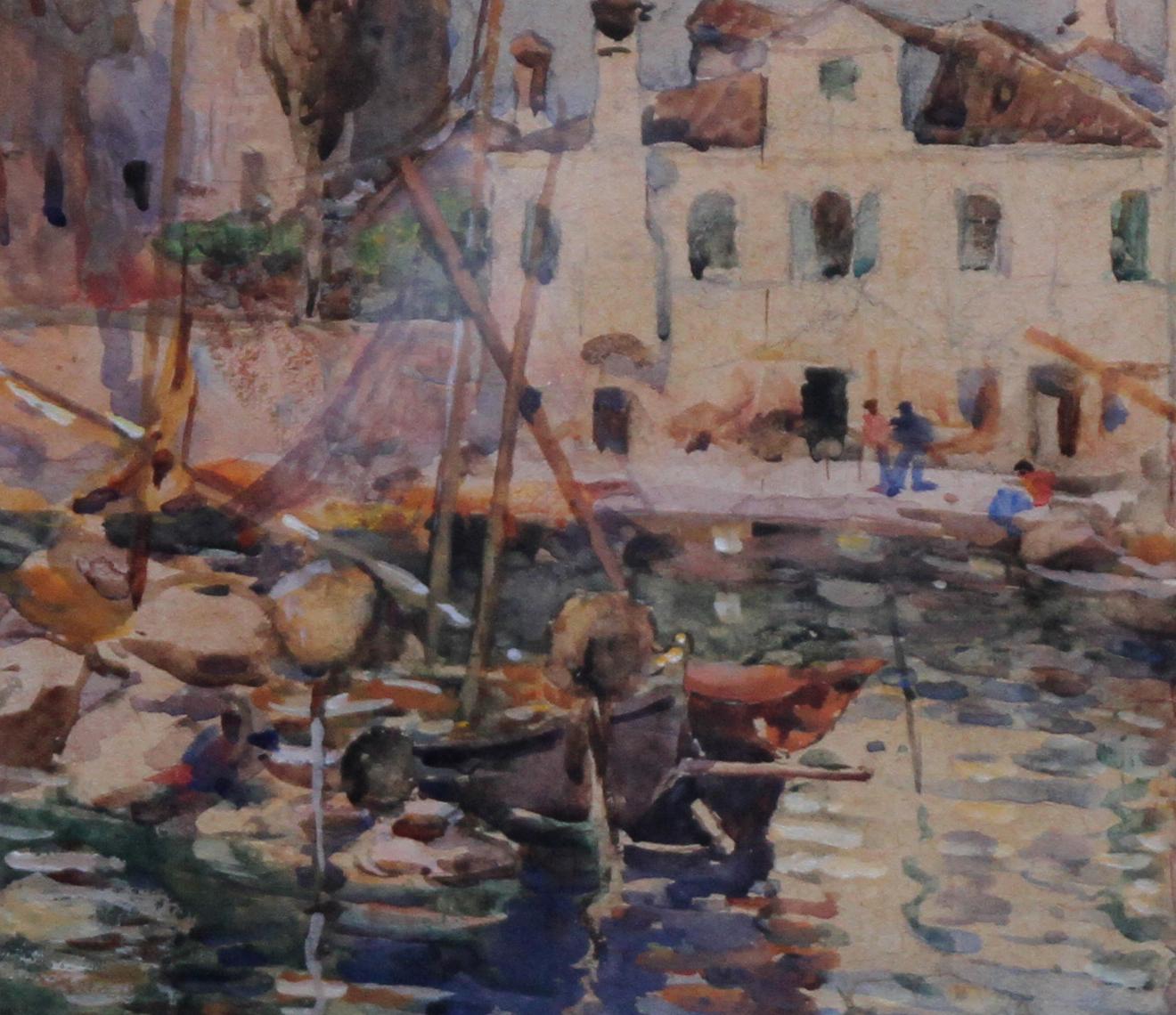 Fishing Boats Venice - British 19thC Impressionist painting Staithes School Art For Sale 2