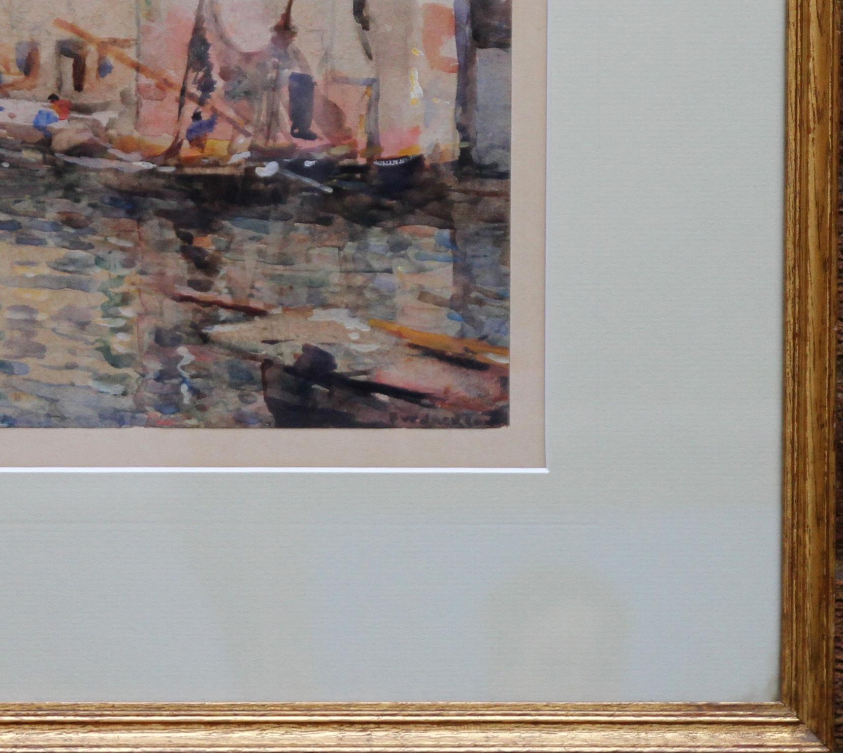 Fishing Boats Venice - British 19thC Impressionist painting Staithes School Art For Sale 4