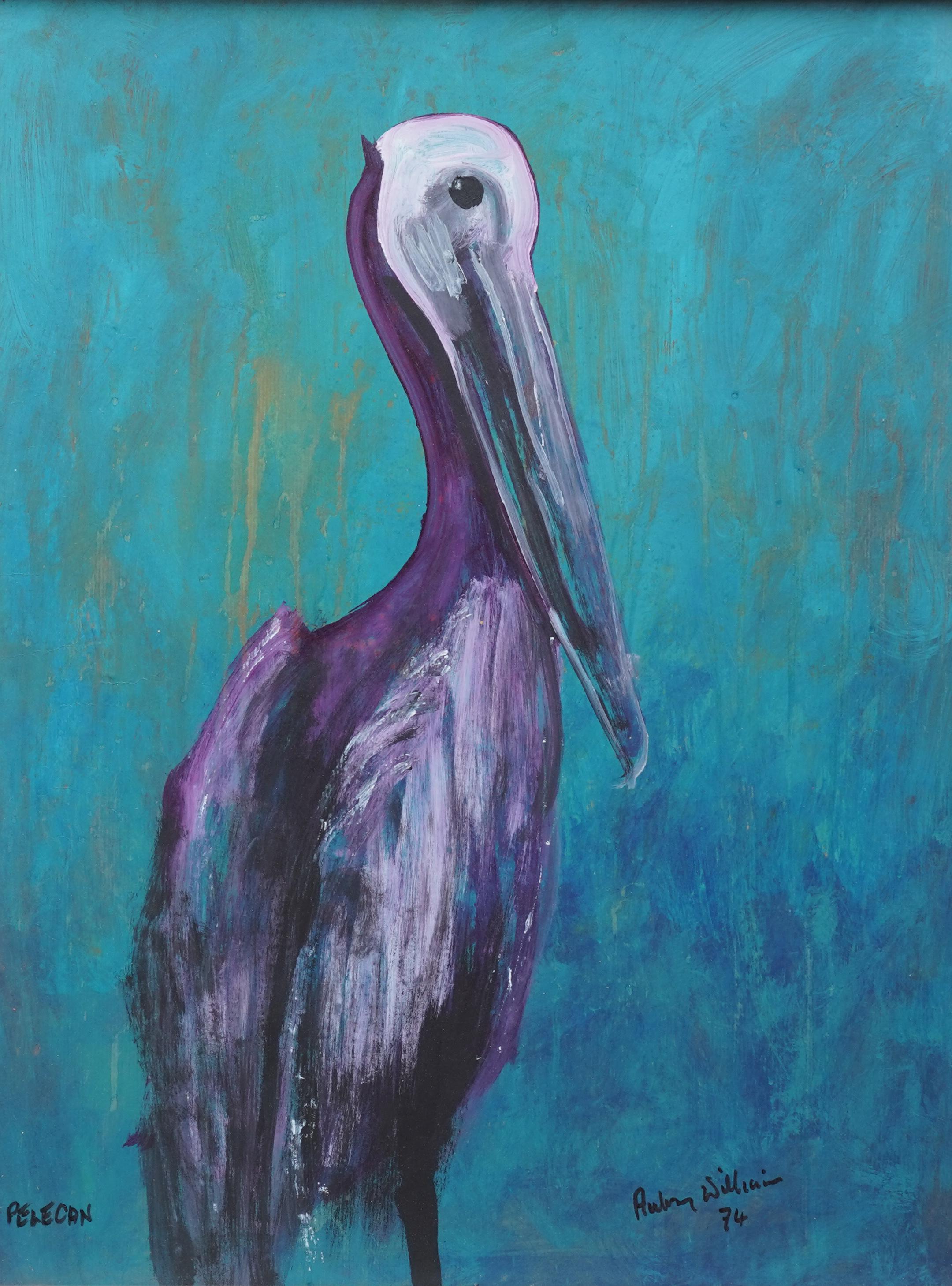 Pelican 1974 - Expressionist animal art watercolour/gouache bird painting - Art by Aubrey Williams