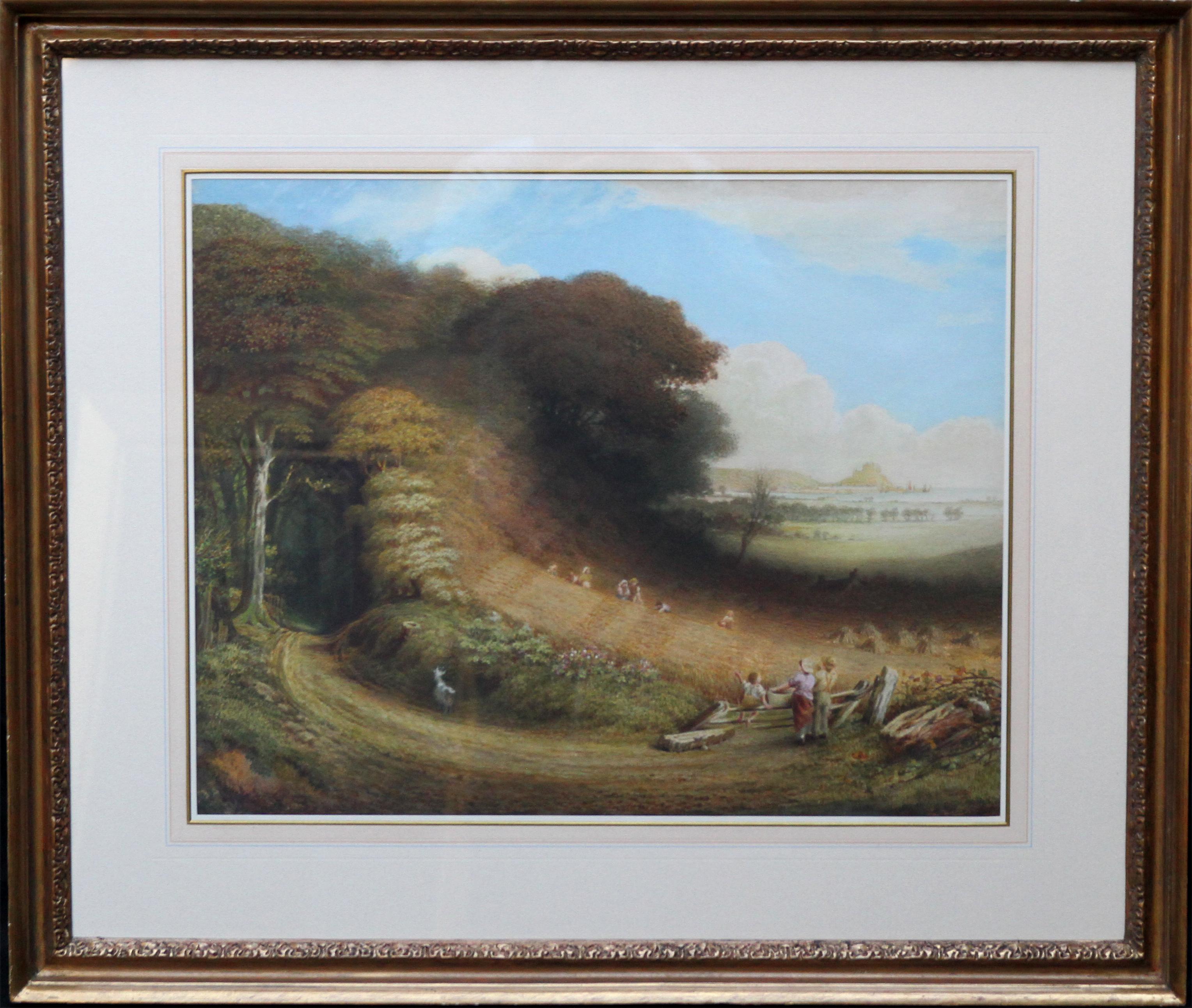 John Linnell (circle) Landscape Art - St. Michael’s Mount - British 19th century art landscape oil painting Cornwall