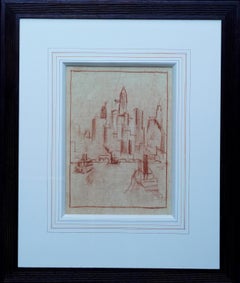 Manhattan from the River - dessin au crayon d'art néerlandais des années 1920 dans la ville de New York