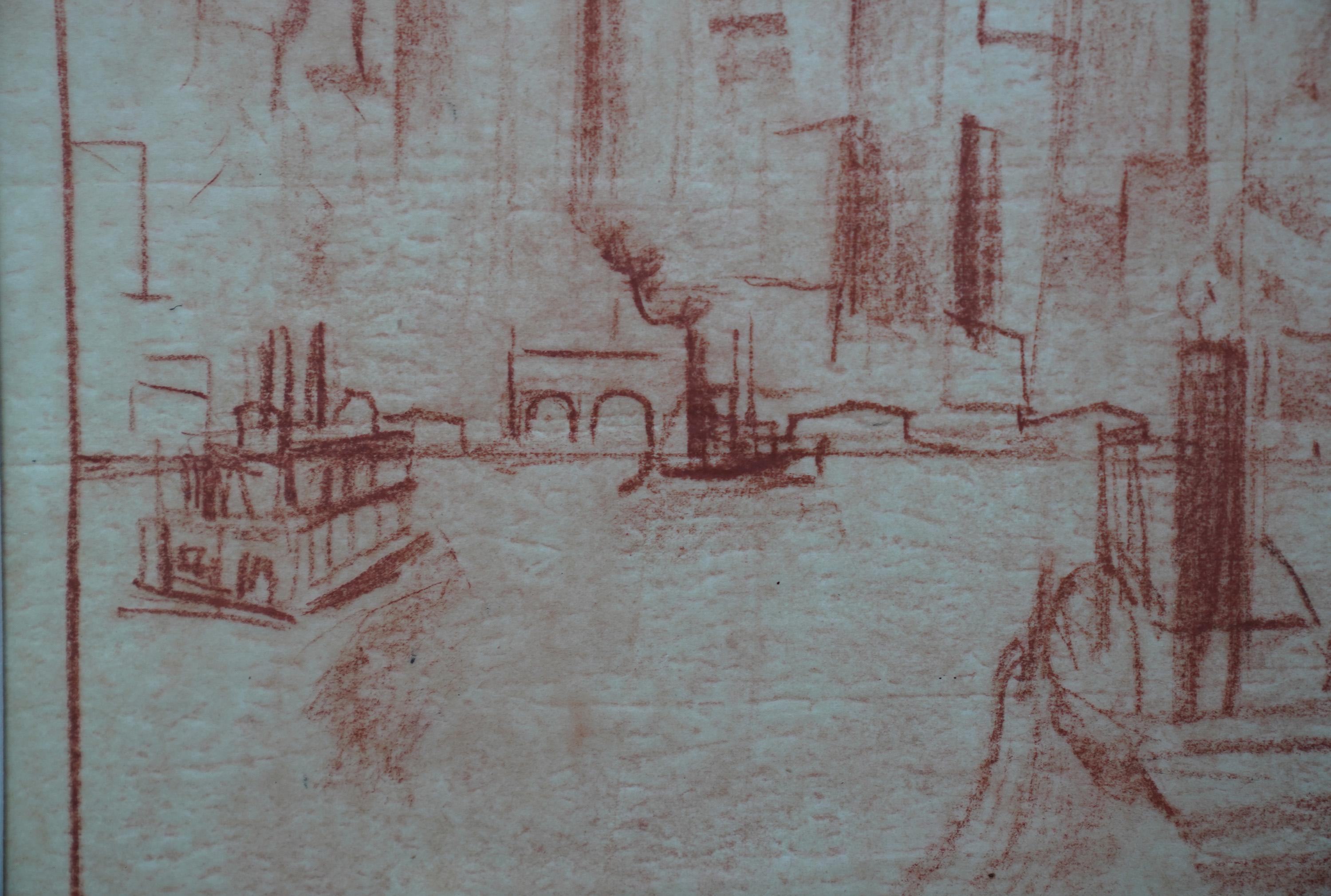 Manhattan from the River - Dutch 1920's art oil crayon drawing New York city For Sale 3