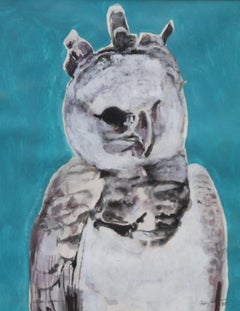 Ural Owl 1975 - Expressionist art animal watercolour gouache bird painting