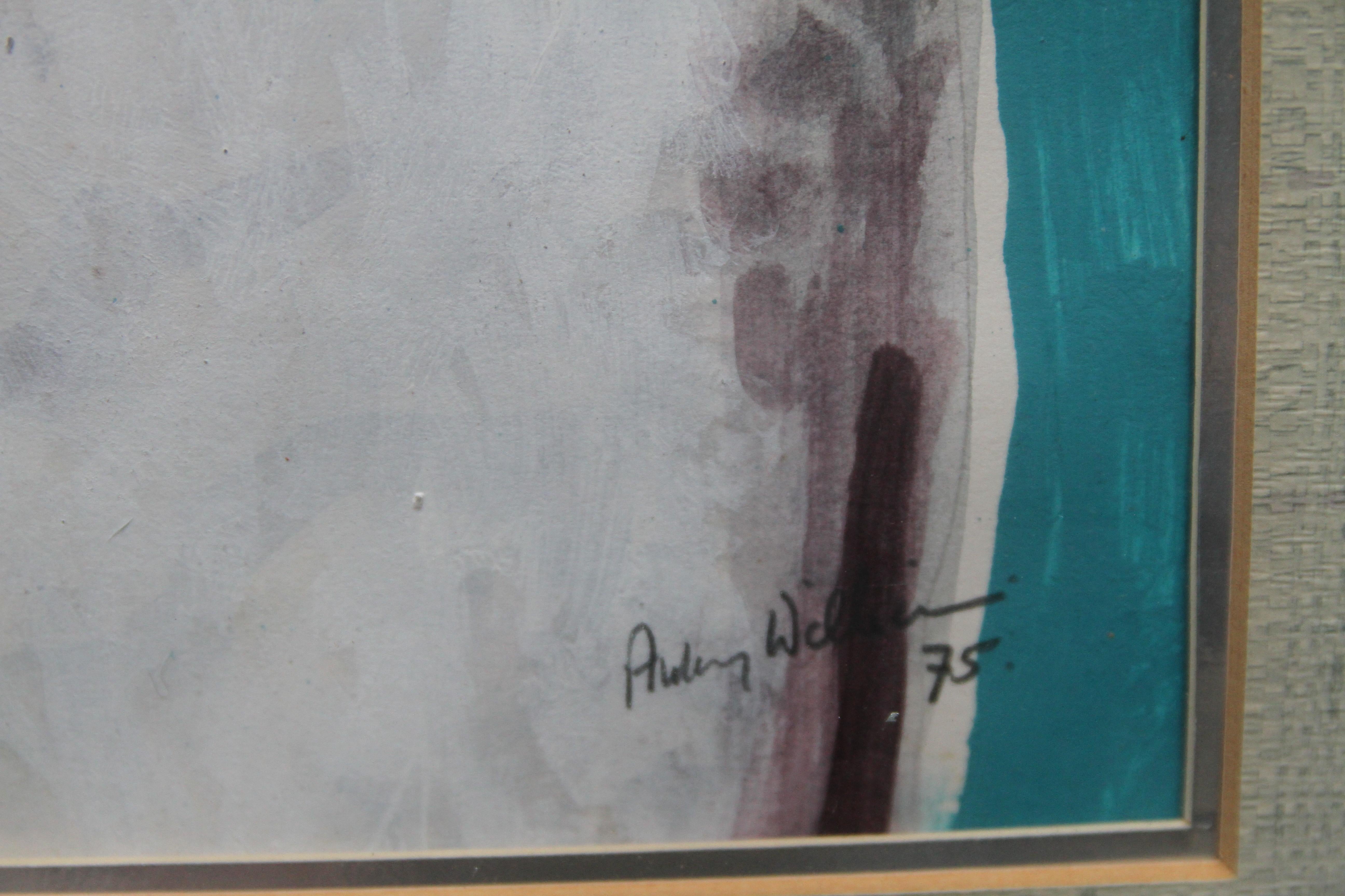 Eule 1975 - Expressionistisches Tier-Aquarell-Gemälde in Gouache mit Vogelmotiv im Angebot 1