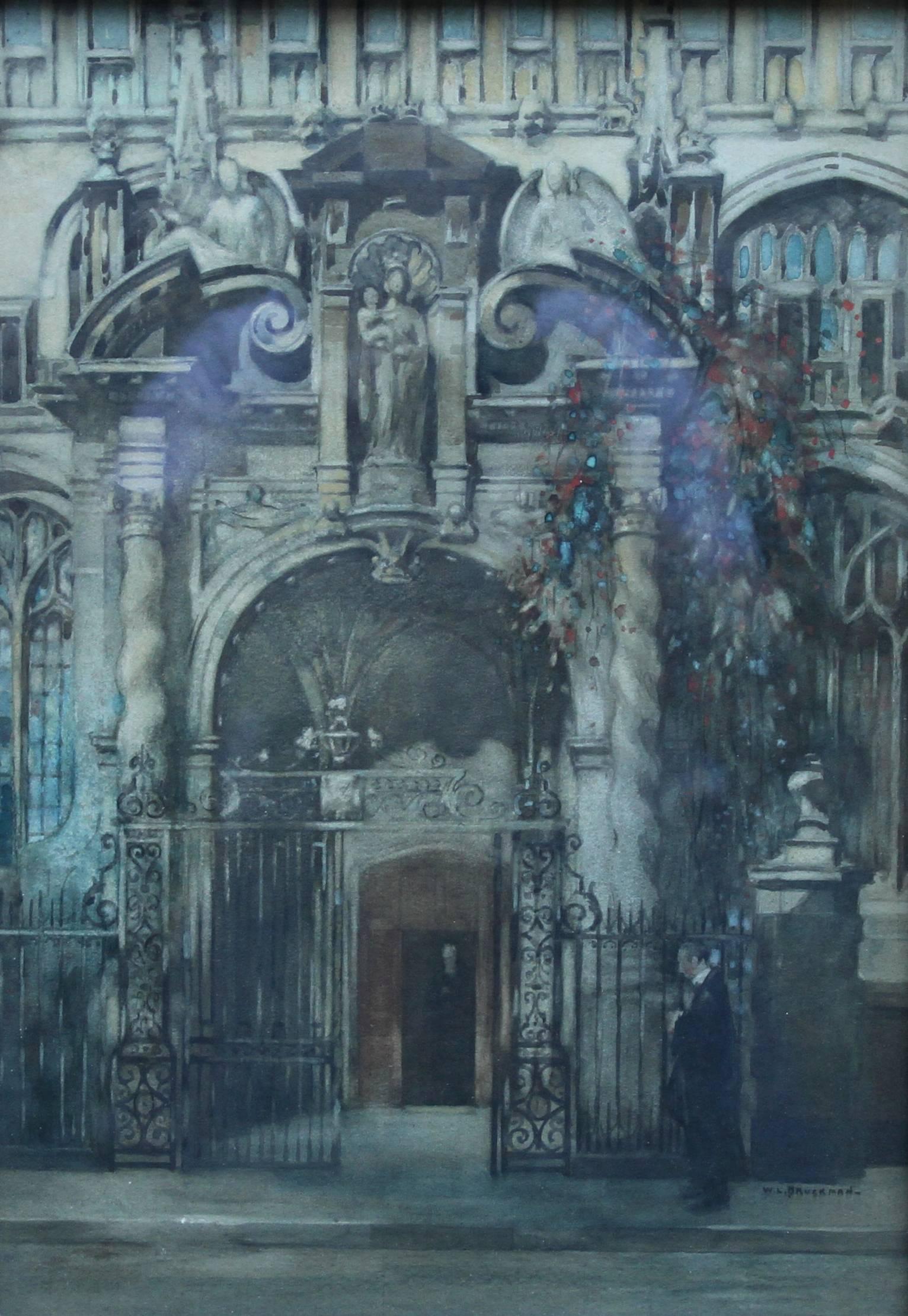 Die Universitätskirche St. Mary Oxford – niederländisches Aquarellgemälde aus den 1920er Jahren  – Art von Willem Leendert Bruckman