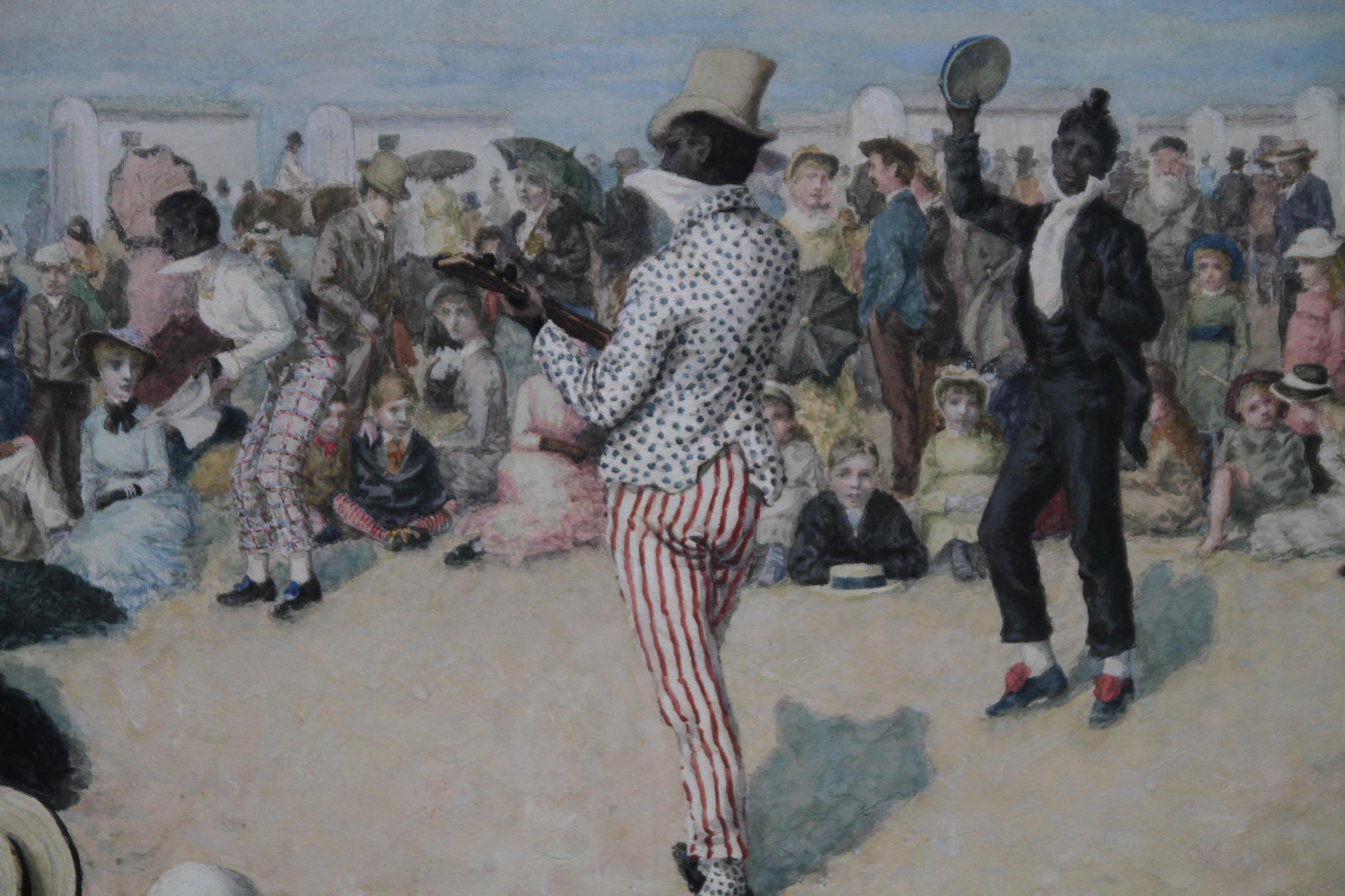 A Morning Concert - Victorian British art w/c painting black entertainers beach  For Sale 1