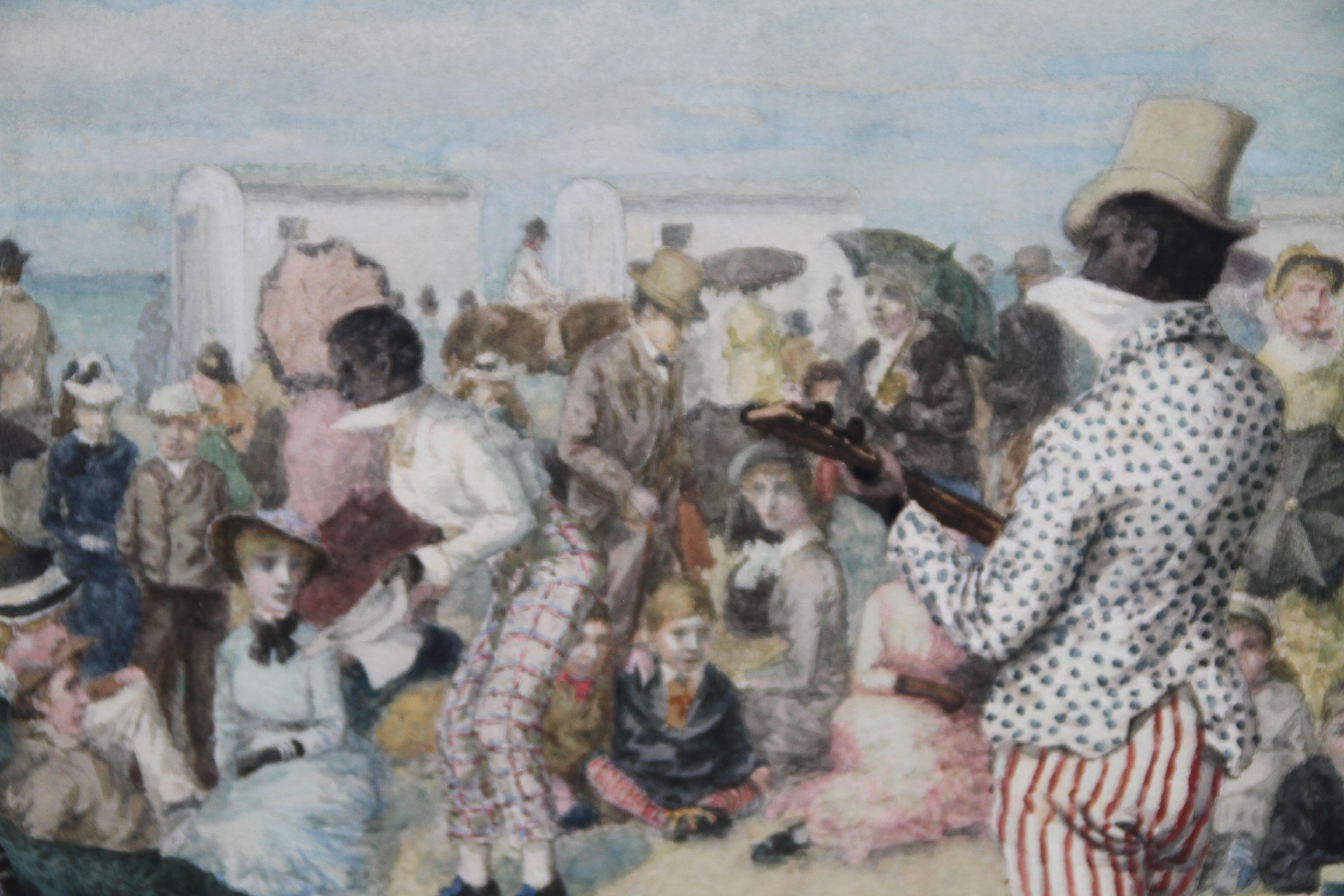 A Morning Concert - Victorian British art w/c painting black entertainers beach  For Sale 4