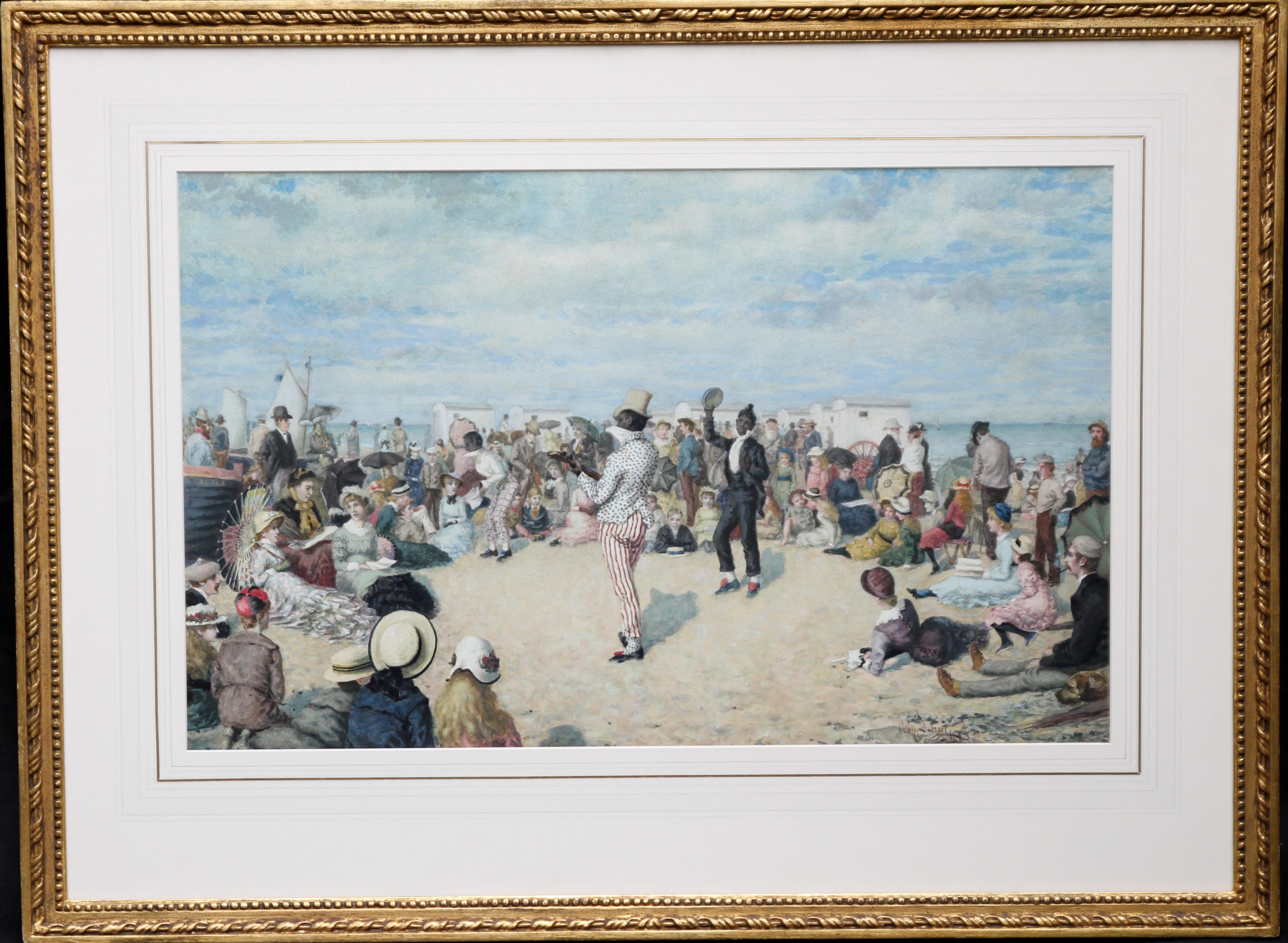 A Morning Concert - Victorian British art w/c painting black entertainers beach  For Sale 7
