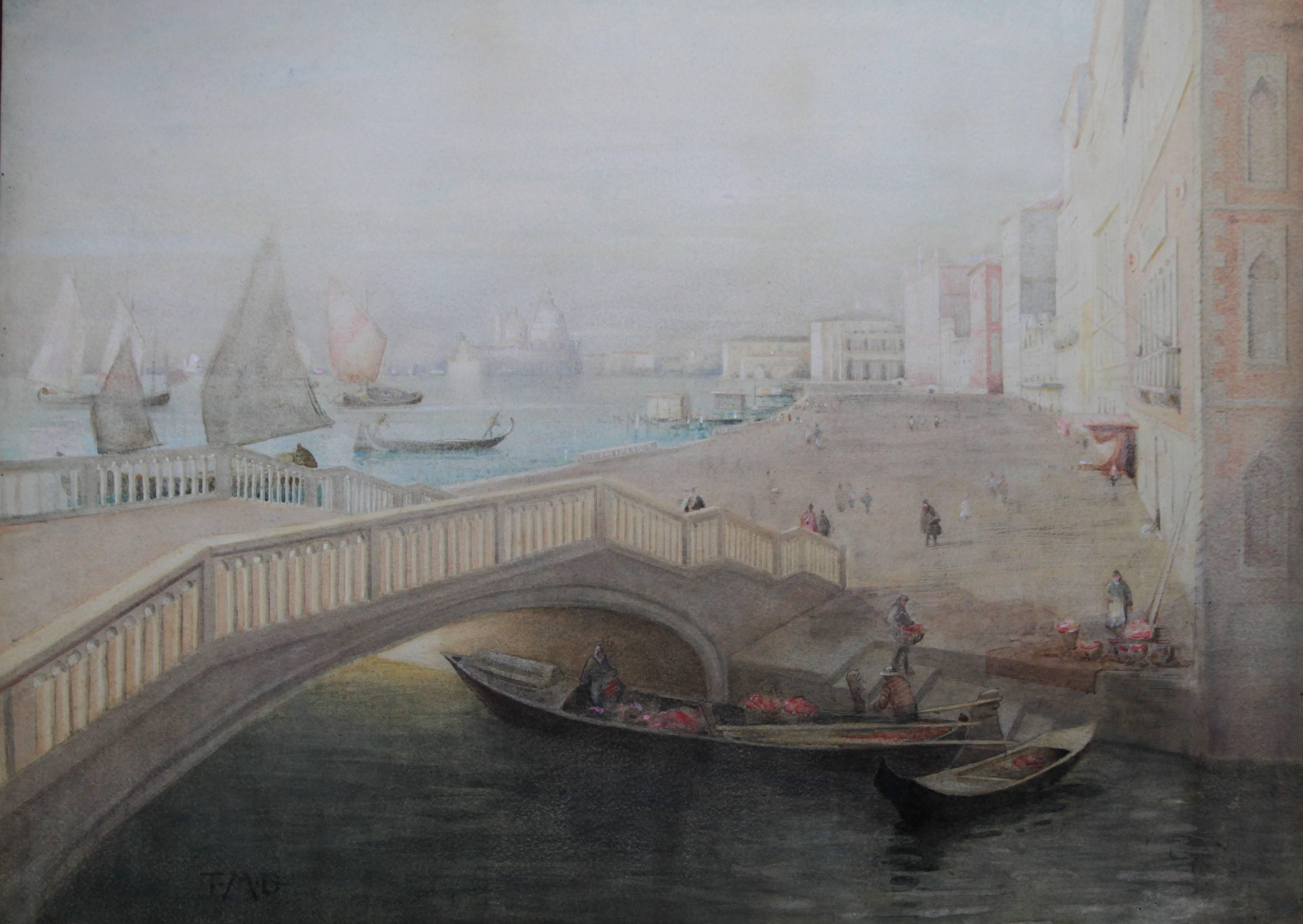 Venice - Scottish 19thC Glasgow Boy artist seascape painting Venetian bridge - Art by Thomas Millie Dow