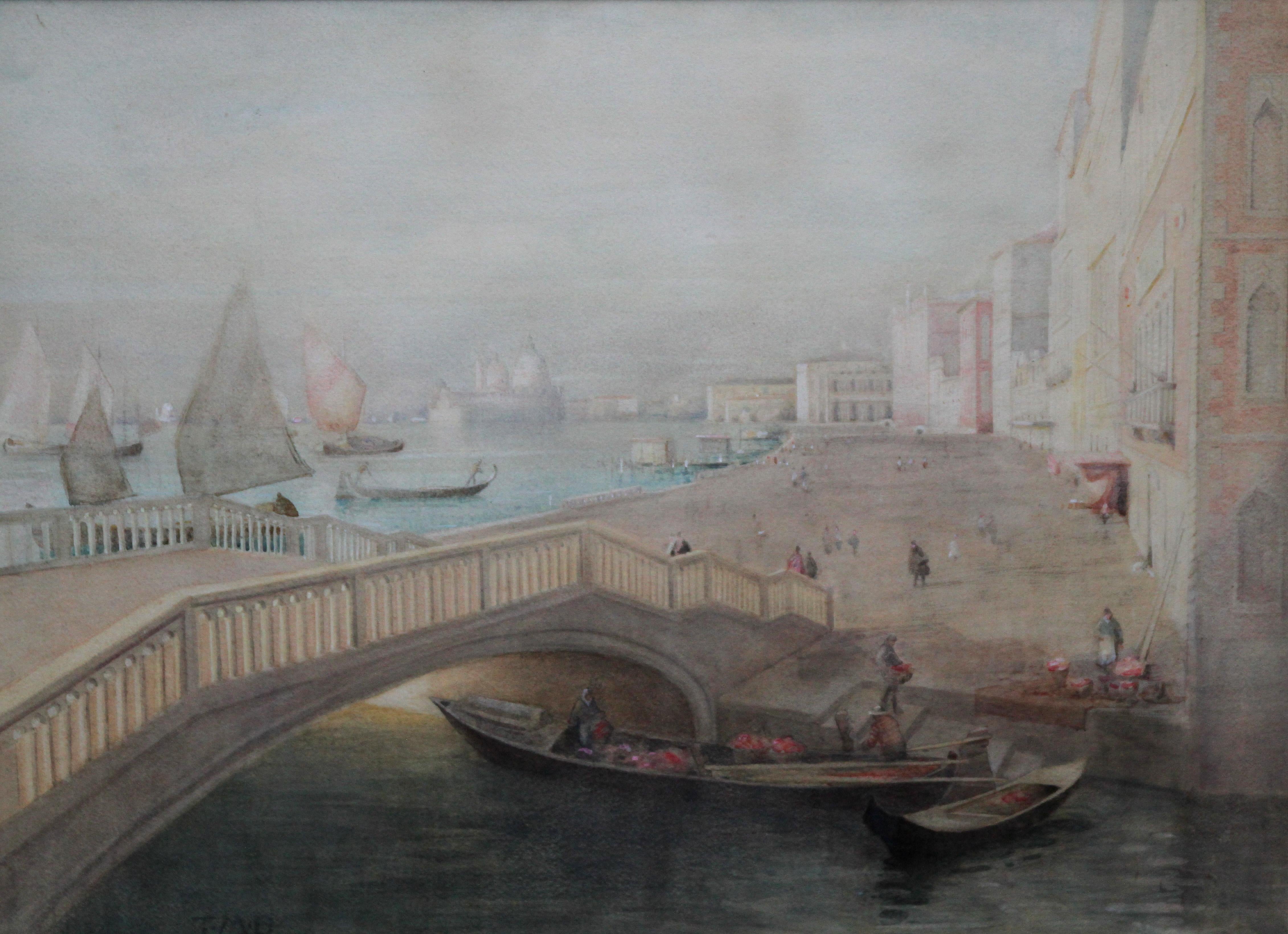 Venice - Scottish 19thC Glasgow Boy artist seascape painting Venetian bridge - Impressionist Art by Thomas Millie Dow