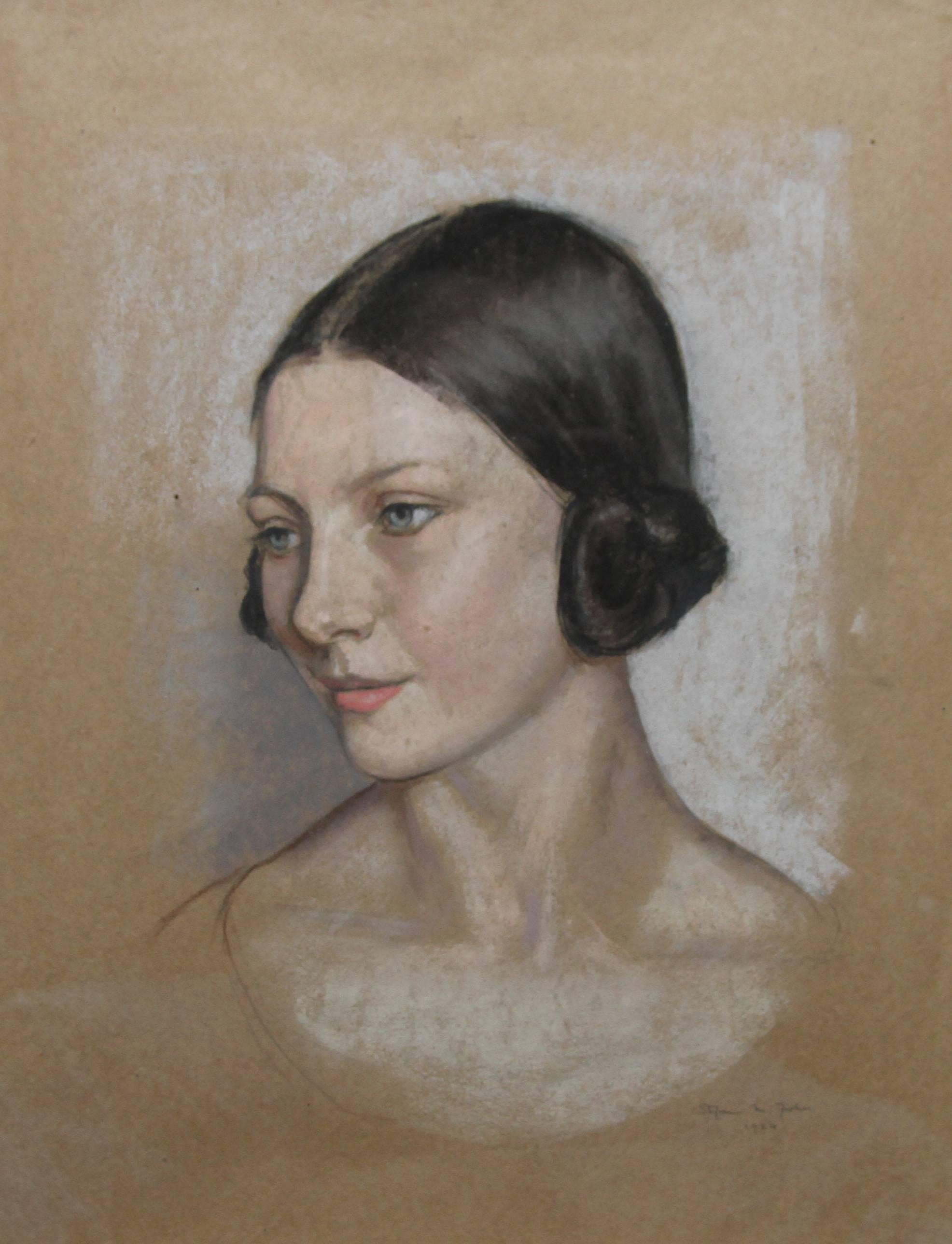 Portrait of a Woman - British Art Deco style female portrait For Sale 1