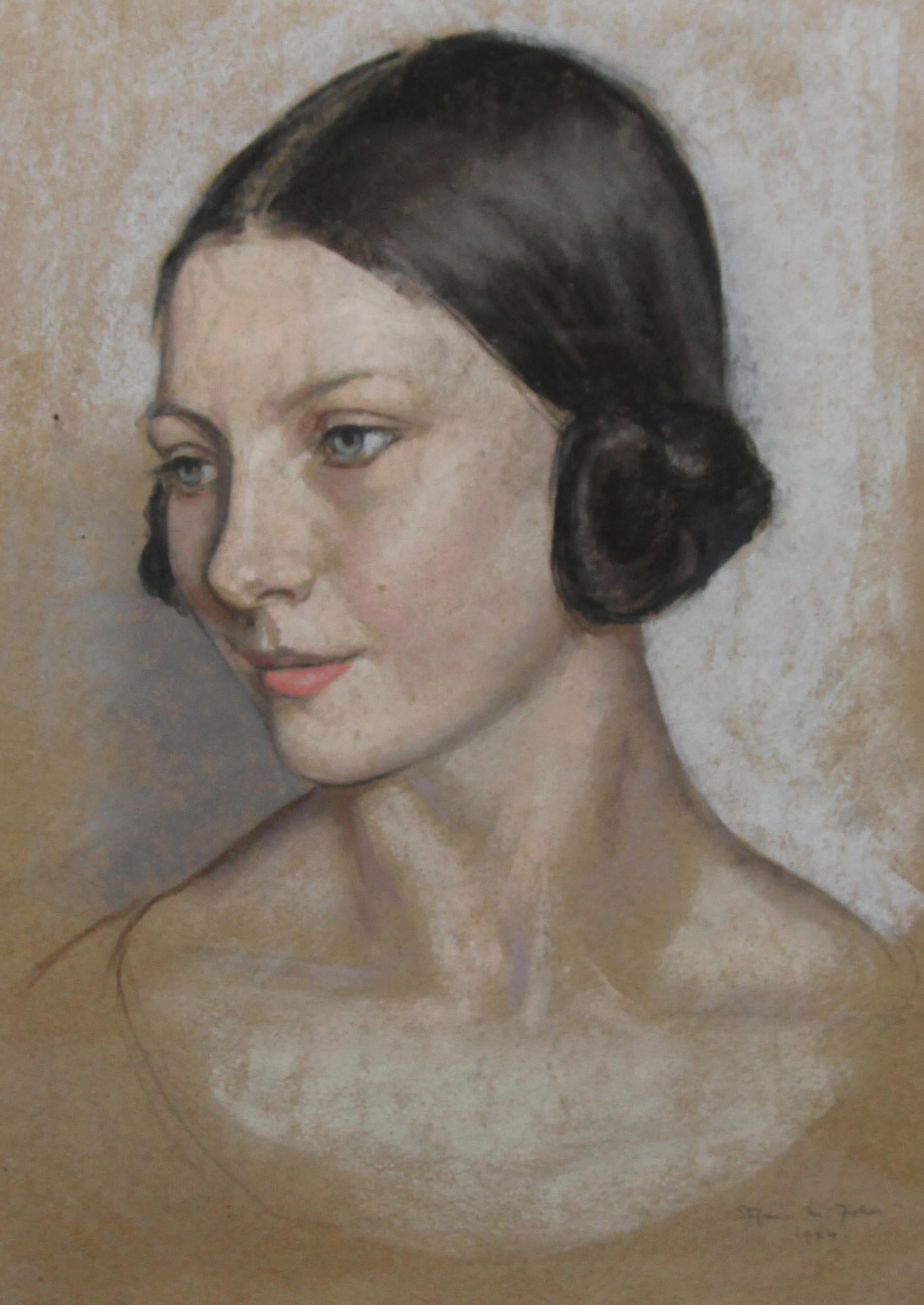 Portrait of a Woman - British Art Deco style female portrait For Sale 2