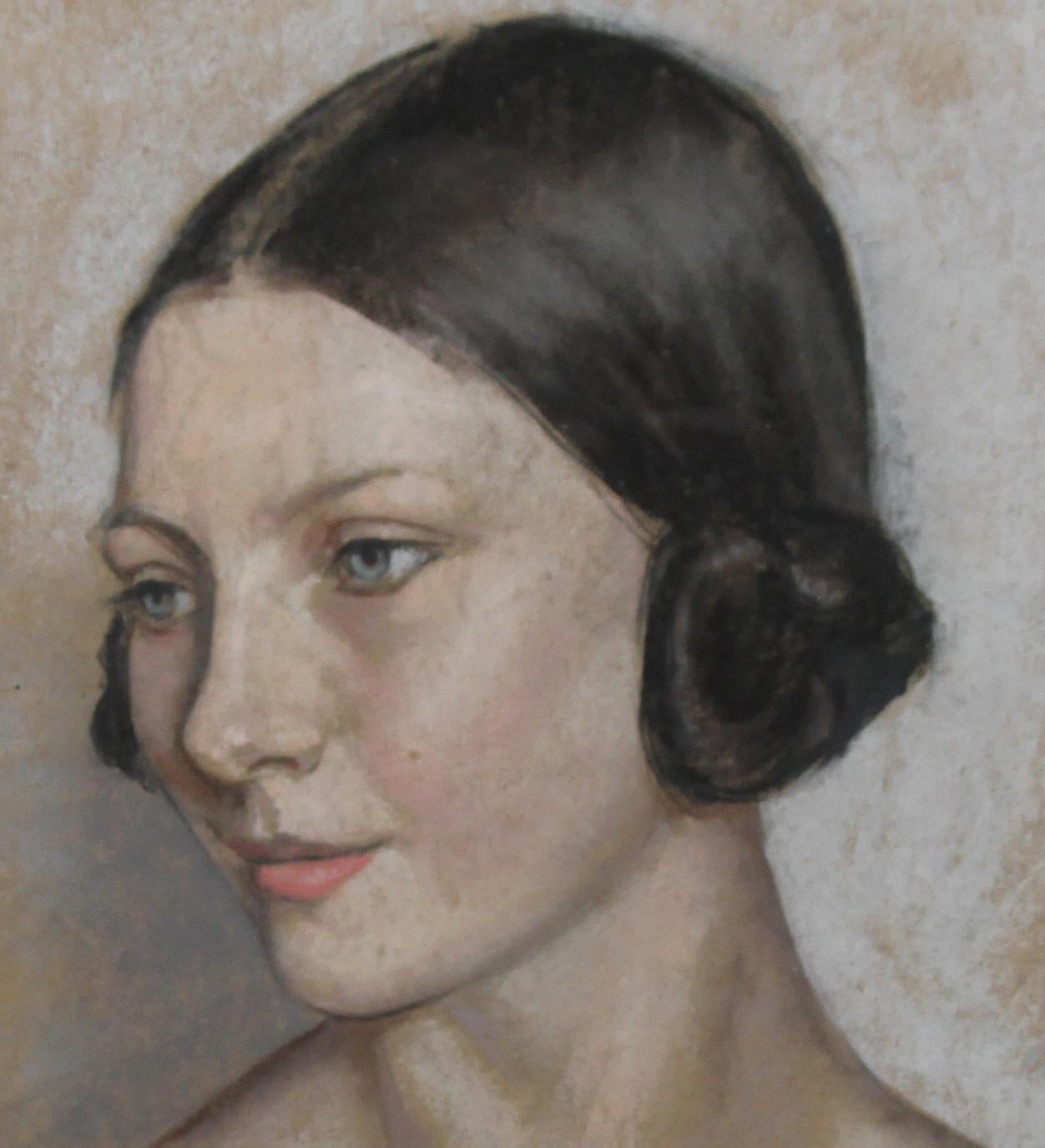 Portrait of a Woman - British Art Deco style female portrait For Sale 3