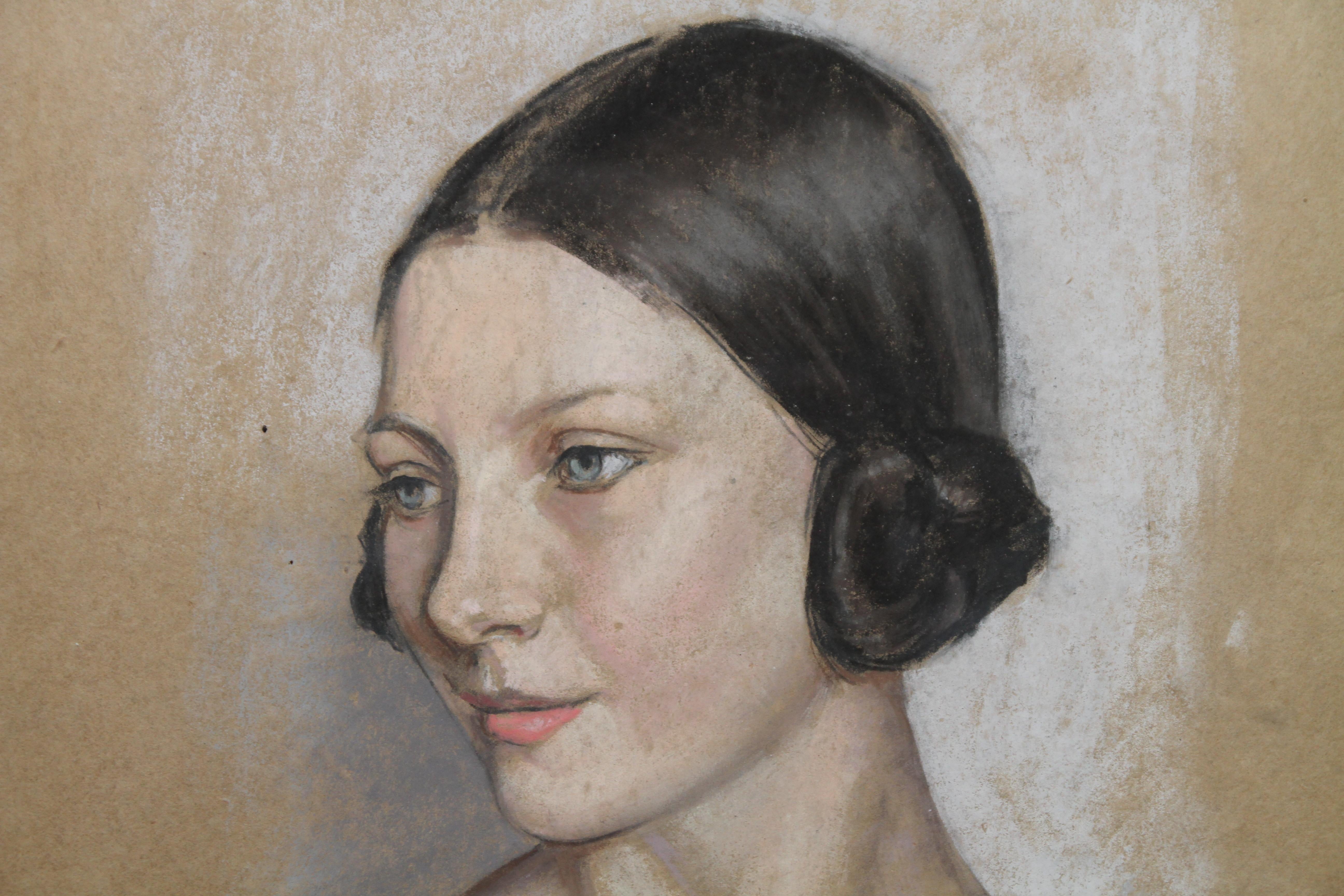 Portrait of a Woman - British Art Deco style female portrait For Sale 4