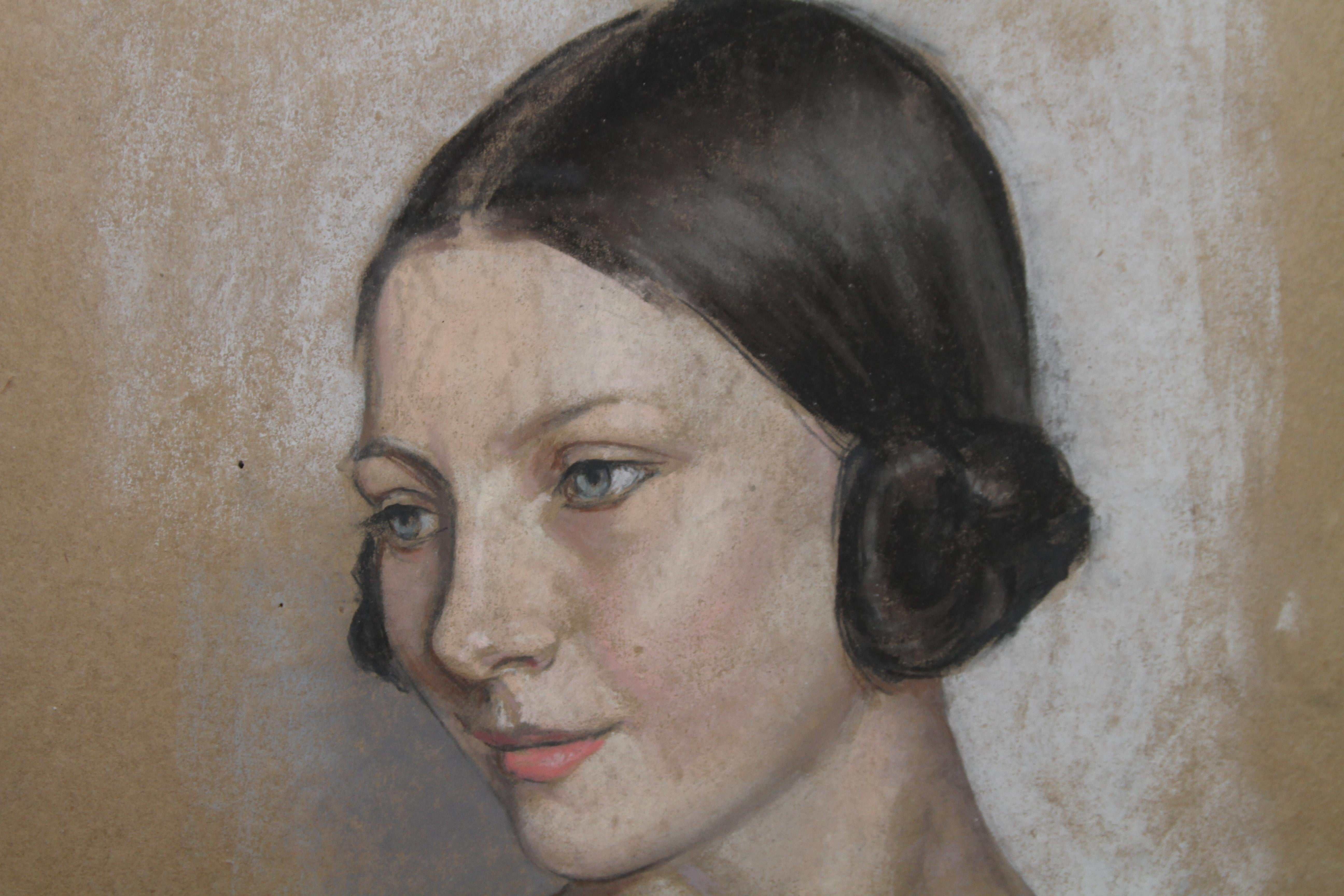 Portrait of a Woman - British Art Deco style female portrait For Sale 6