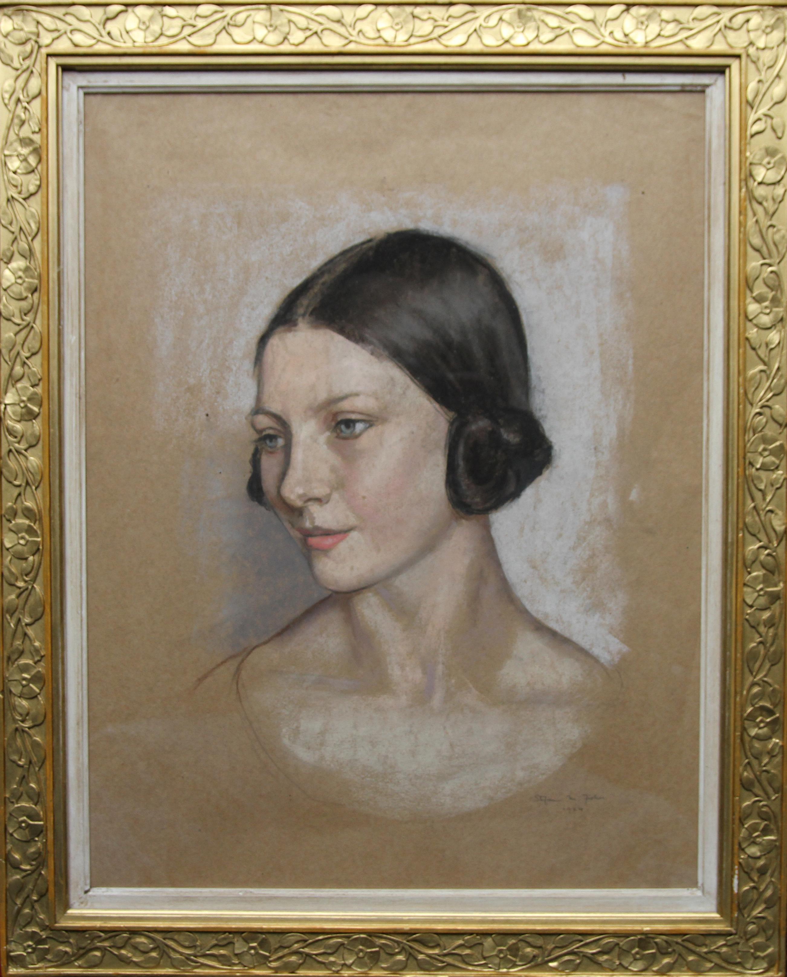 Portrait of a Woman - British Art Deco style female portrait For Sale 10