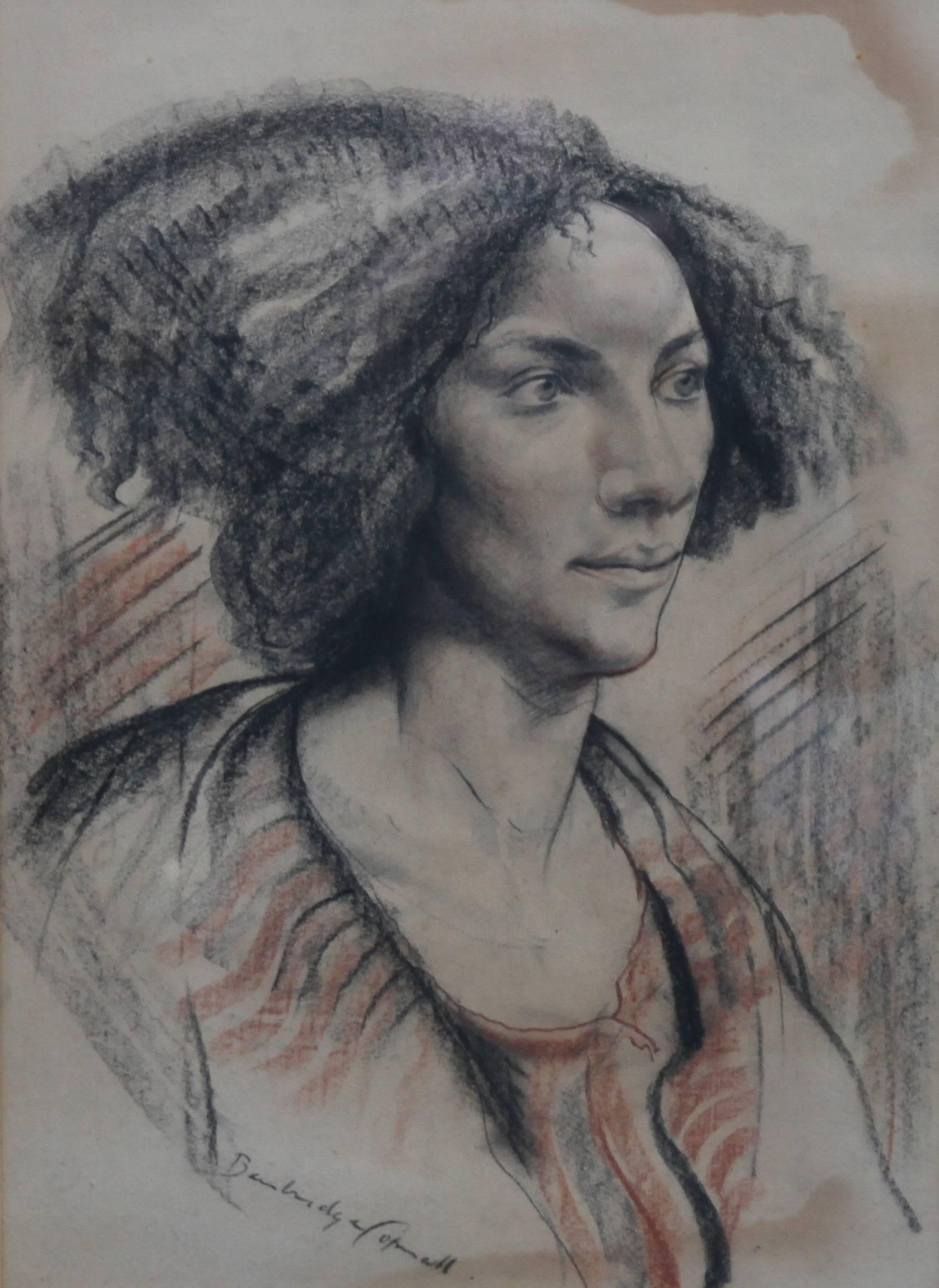 Portrait of a Lady - British art Post Impressionist 40s drawing female portrait  - Realist Art by Edward Bainbridge Copnall