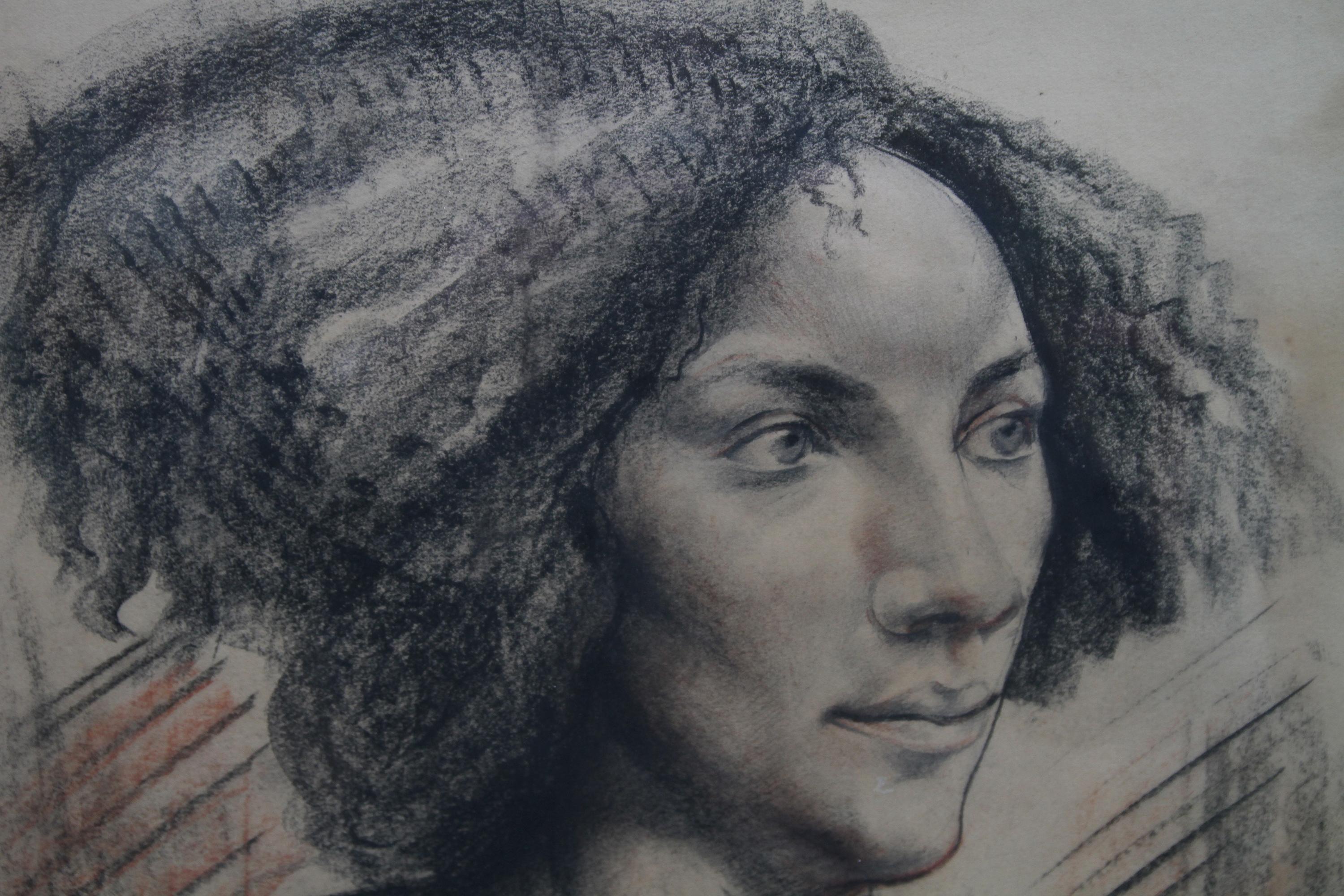 Portrait of a Lady - British art Post Impressionist 40s drawing female portrait  For Sale 1