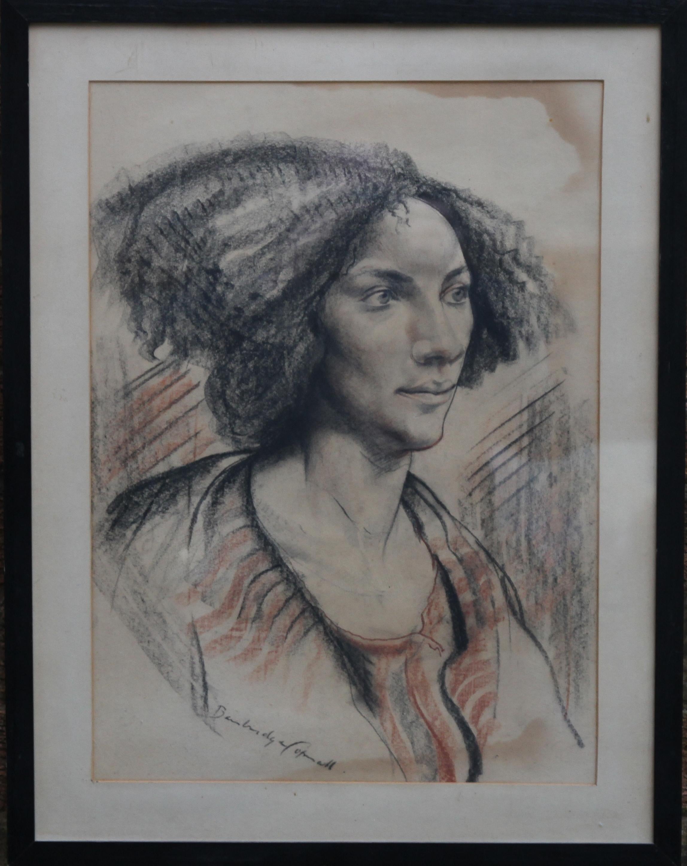 Portrait of a Lady - British art Post Impressionist 40s drawing female portrait  For Sale 5