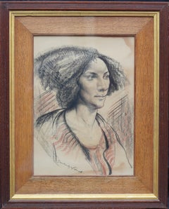 Portrait d'une femme - Art britannique post-impressionniste - Portrait de femme, dessin des années 40