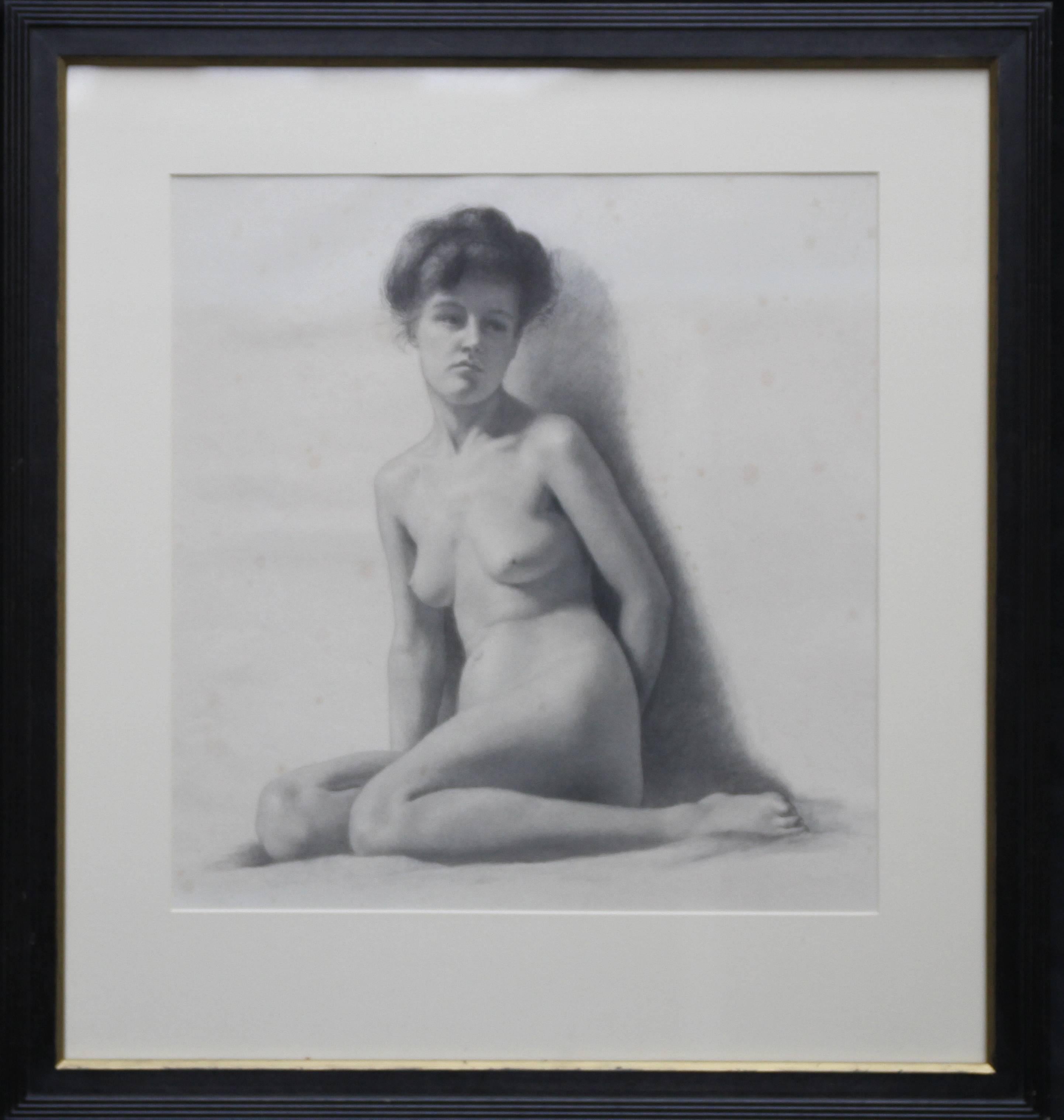 Nude Female - Italian British art Edwardian nude portrait drawing female artist - Art by Estella Canziani