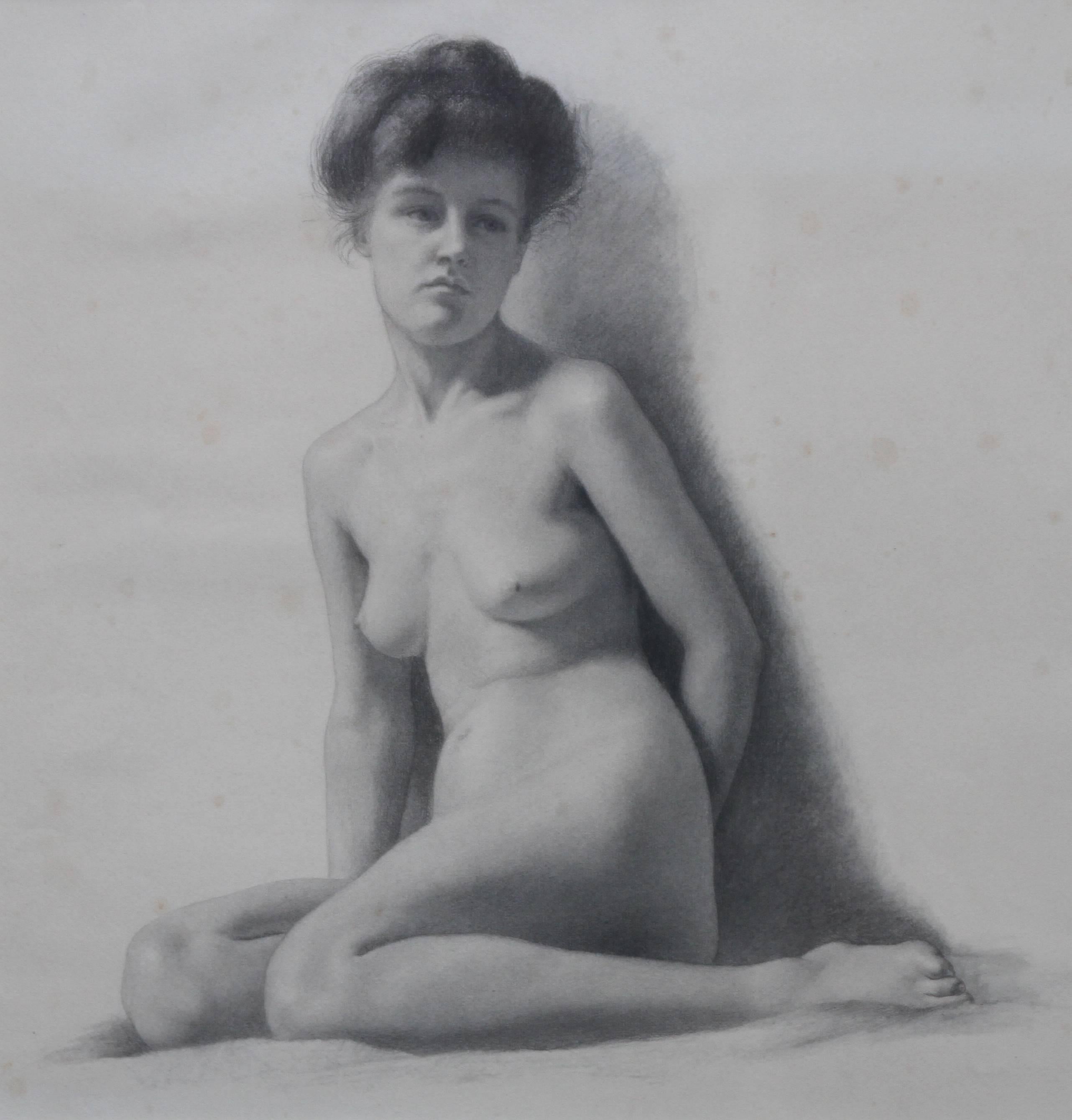 Il s'agit d'un dessin édouardien très détaillé et superbement exécuté d'Estella Canziani, datant d'environ 1911. Dessiné par l'un des principaux artistes de l'époque, il s'agit d'un portrait de femme nue très frappant et fascinant  par l'une des