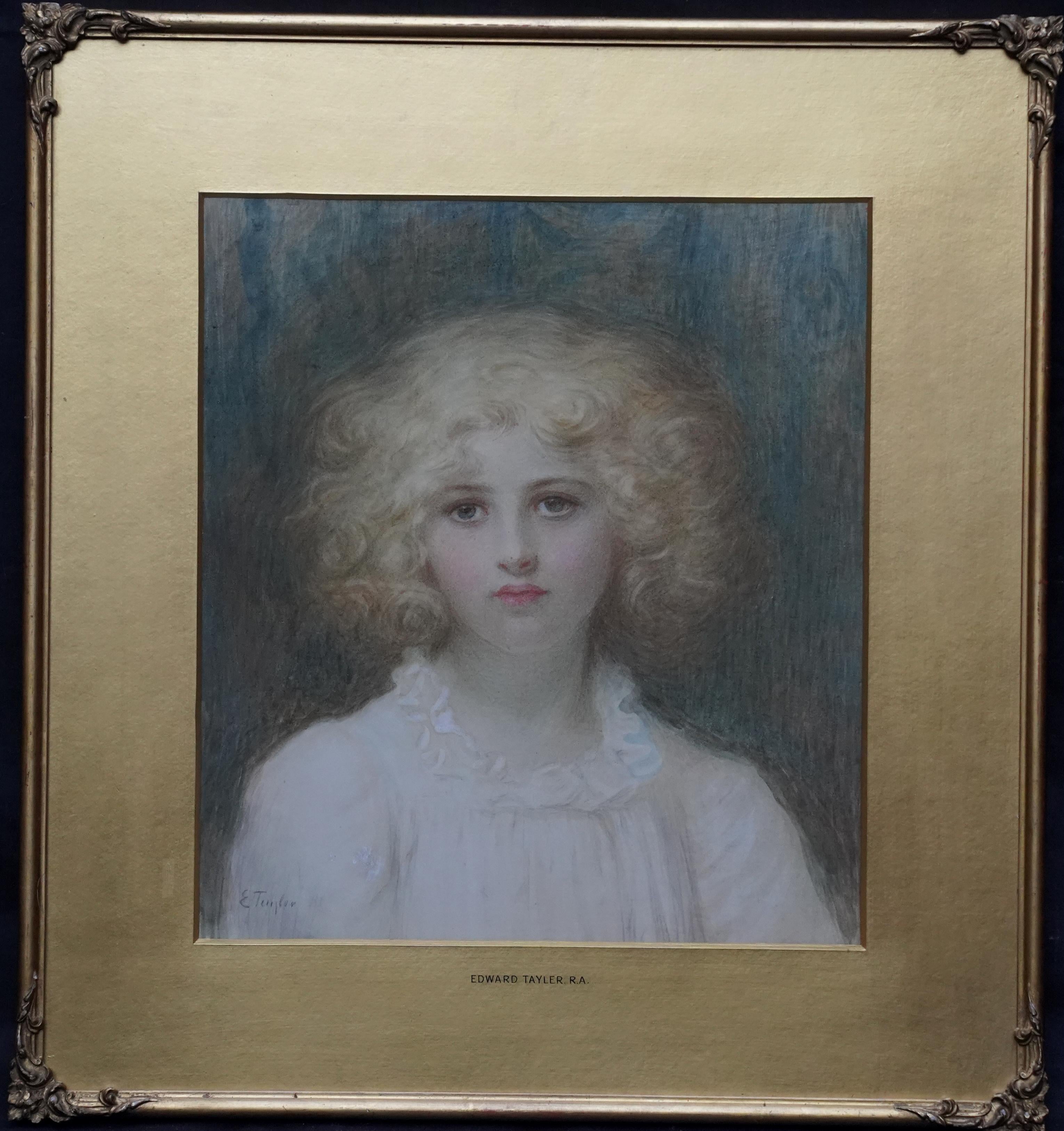 Portrait d'une jeune fille avec des serrures dorées - Aquarelle d'une exposition victorienne britannique