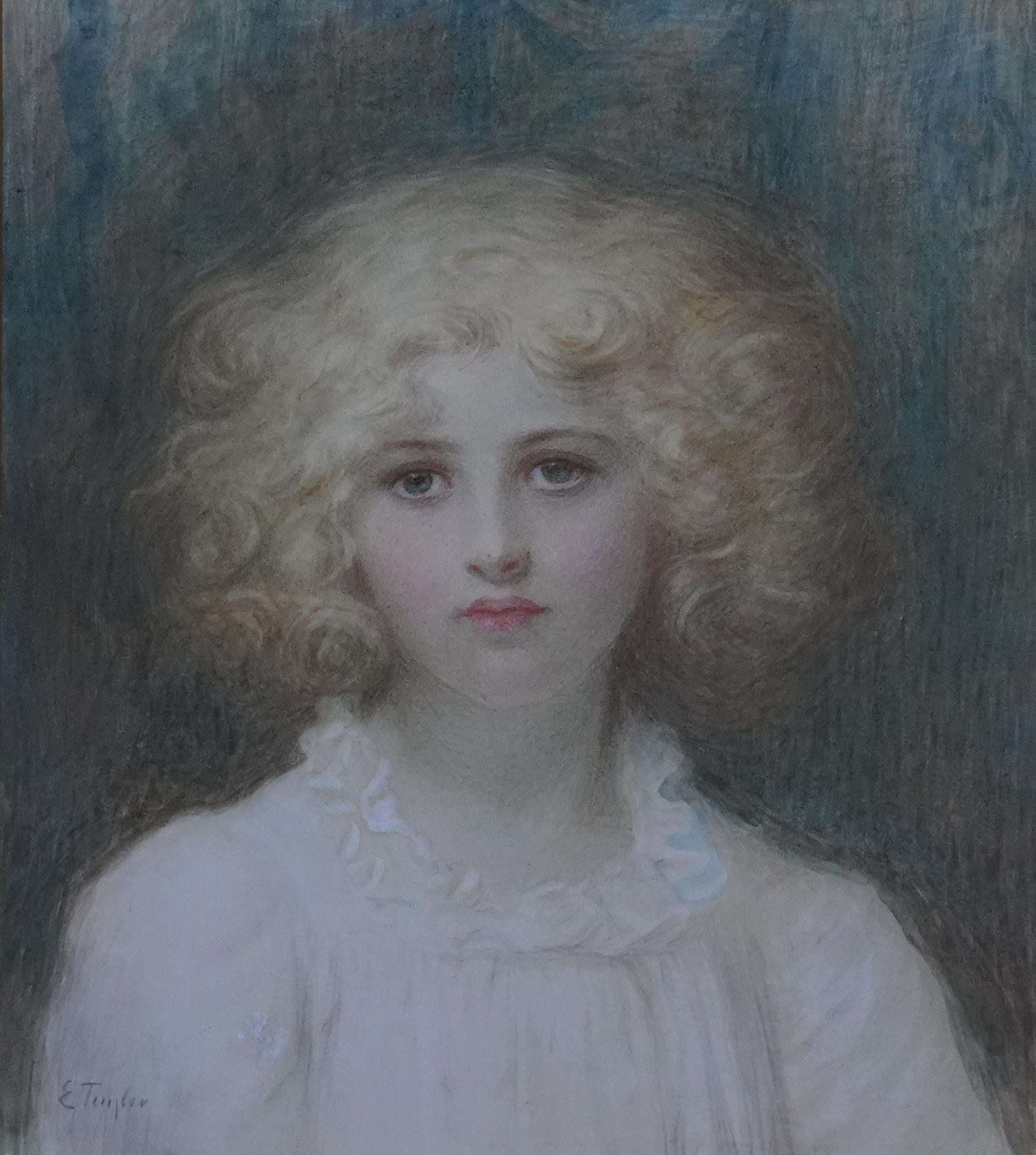 Portrait of a Young Girl with Golden Locks - British Victorian exhib watercolour For Sale 4