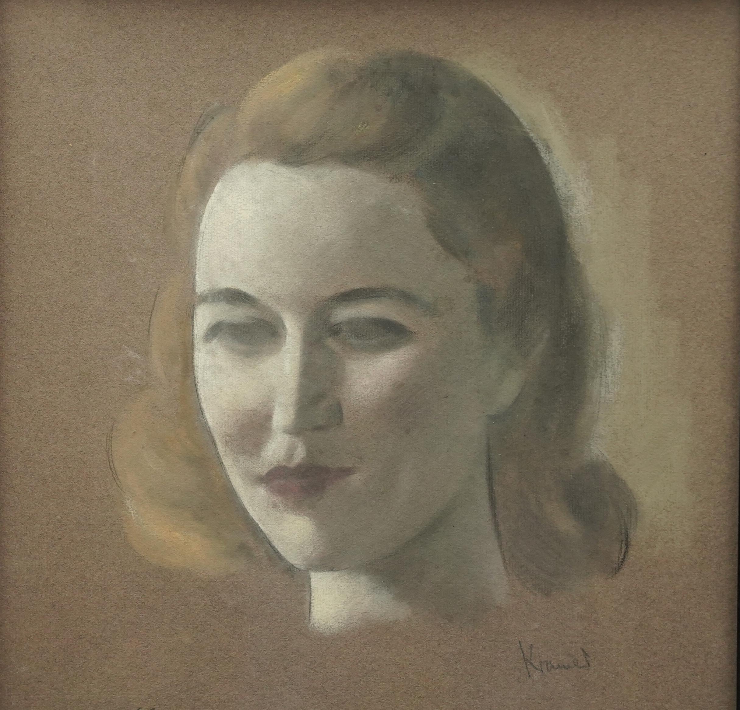 Portrait de la grâce - Portrait d'une femme à la craie d'art britannique des années 1920 en vente 1