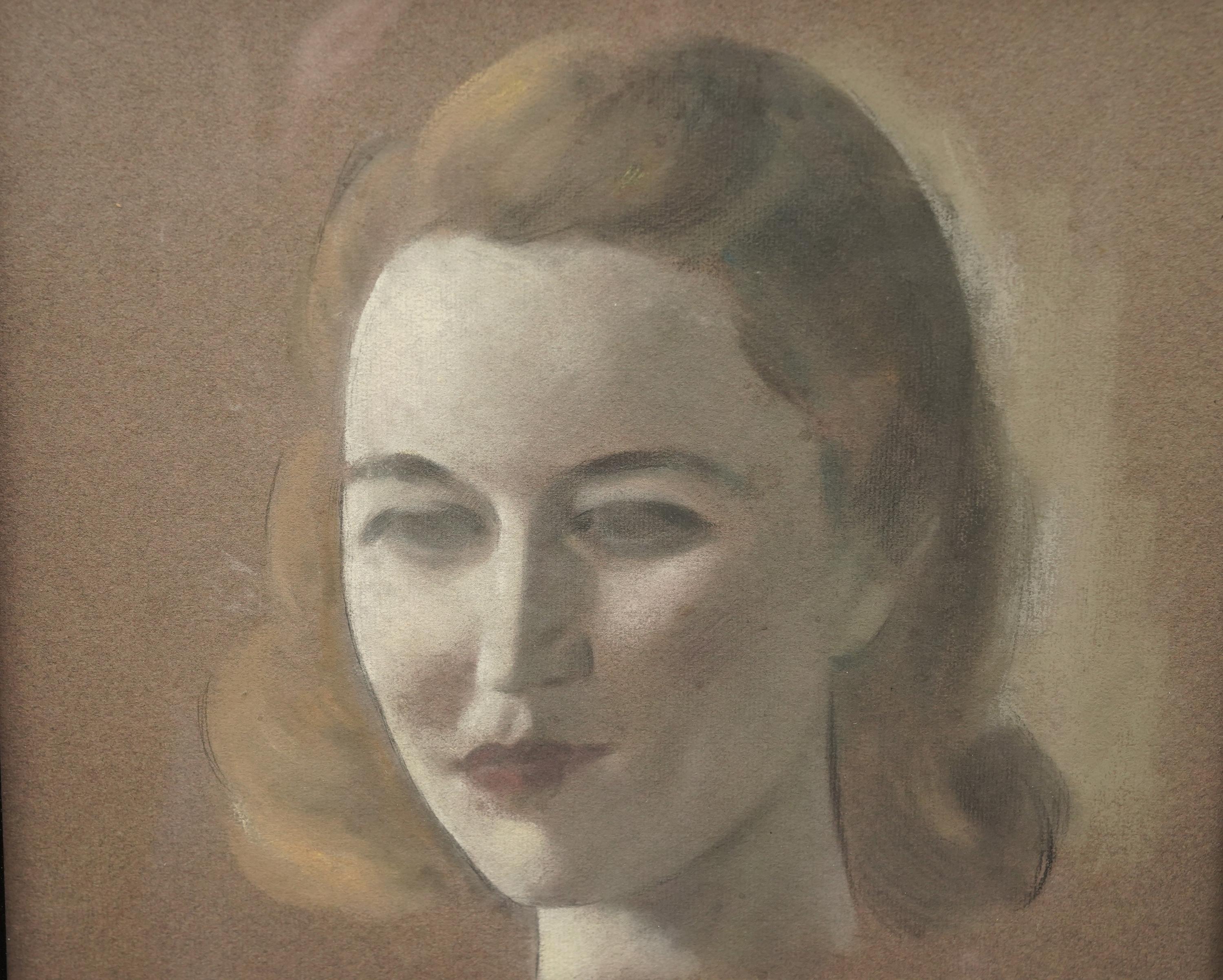 Portrait de la grâce - Portrait d'une femme à la craie d'art britannique des années 1920 en vente 2