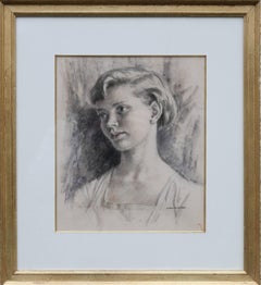 Portrait d'une femme - dessin Art Déco britannique des années 30 - jeune femme de bonne provenance
