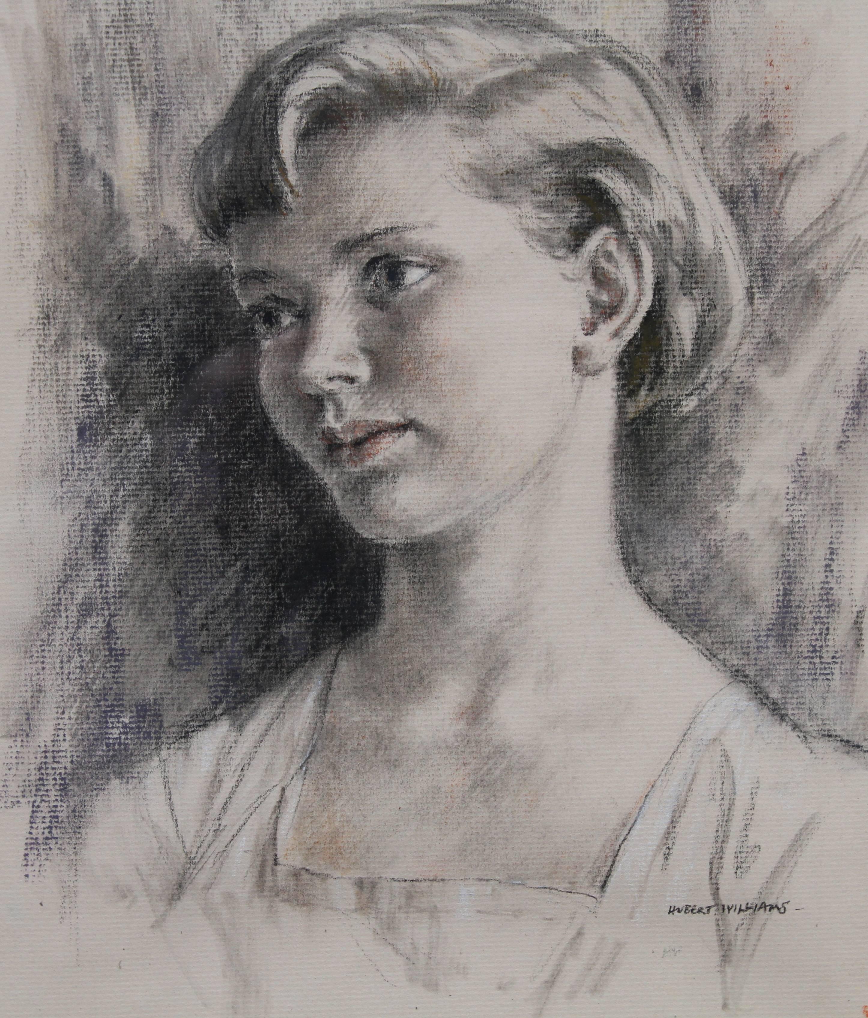 Portrait d'une femme - dessin Art Déco britannique des années 30 - jeune femme de bonne provenance en vente 1