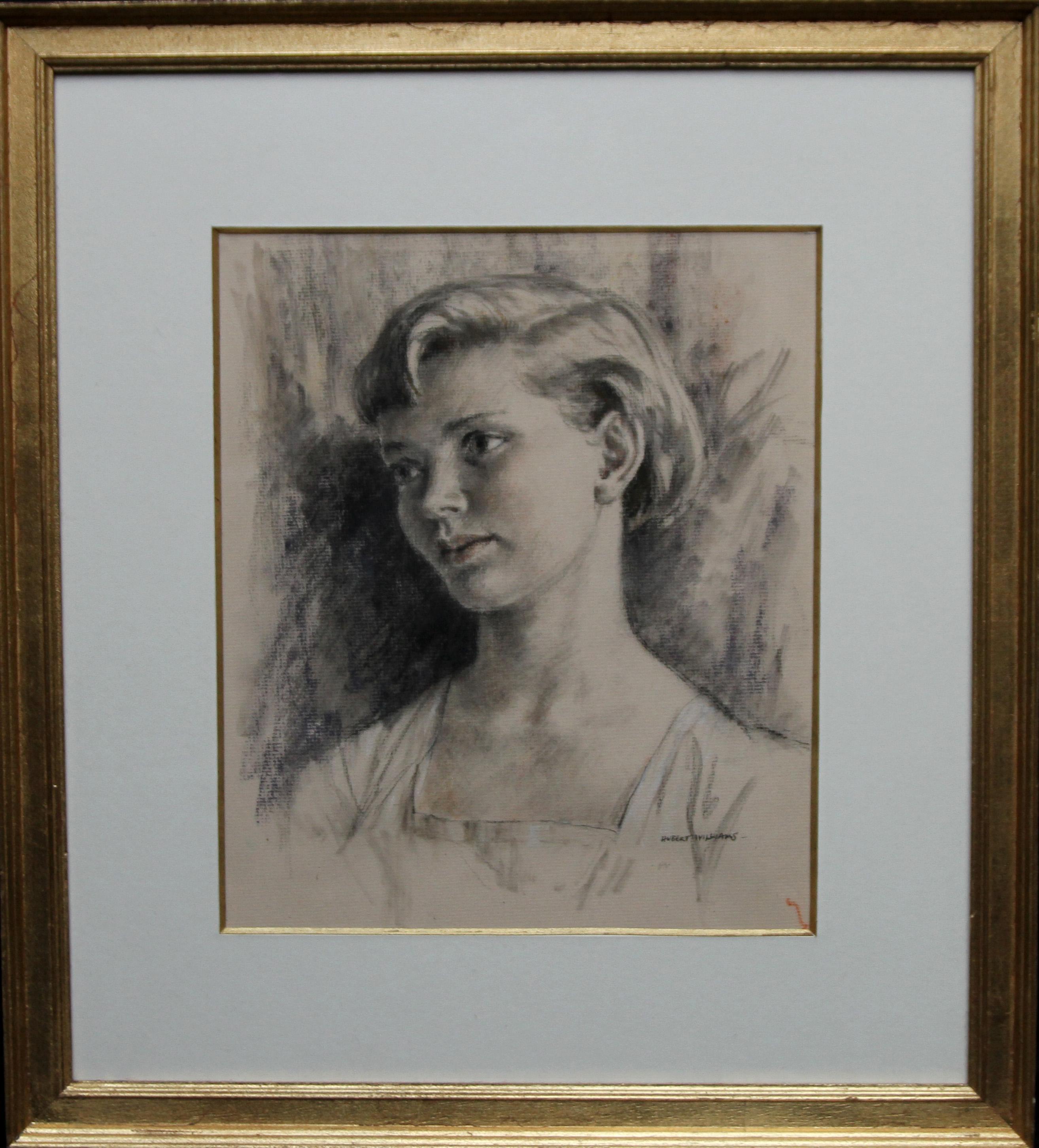 Portrait of a Lady - British Art Deco 30's drawing young woman good provenance For Sale 5