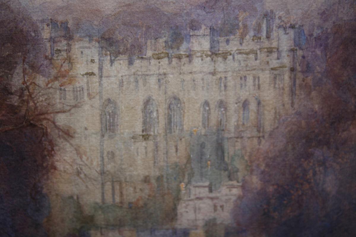 Ein großes, frisches und lebendiges Aquarell von Warwick Castle, das 1917 gemalt wurde.  Henry Charles Brewer RI, der weit gereist ist und in den wichtigsten britischen Kunstinstitutionen, darunter der Royal Academy, ausgestellt hat, hat diese