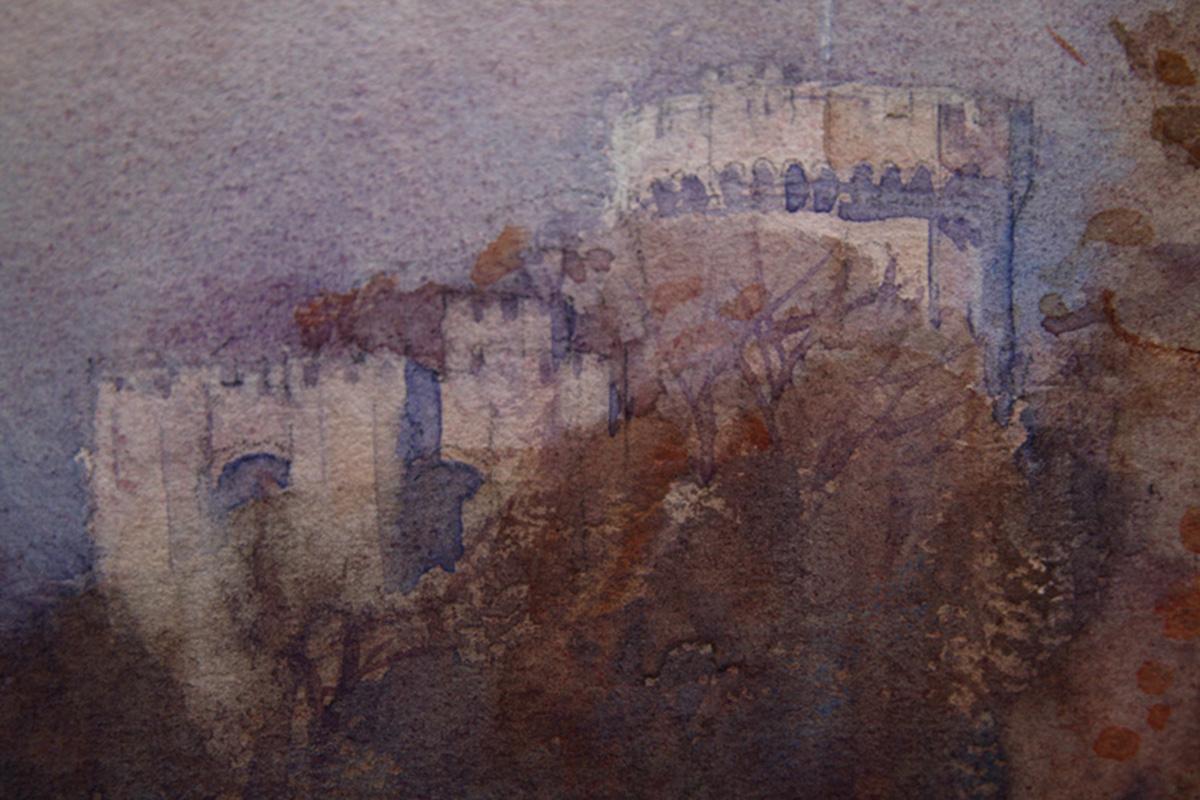 Warwick Castle – britische Kunst des frühen 20. Jahrhunderts, Gemälde von Flusslandschaften, Herbst im Angebot 1
