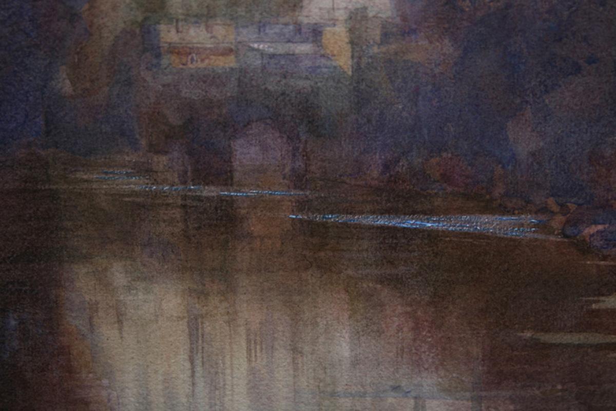 Warwick Castle – britische Kunst des frühen 20. Jahrhunderts, Gemälde von Flusslandschaften, Herbst im Angebot 2