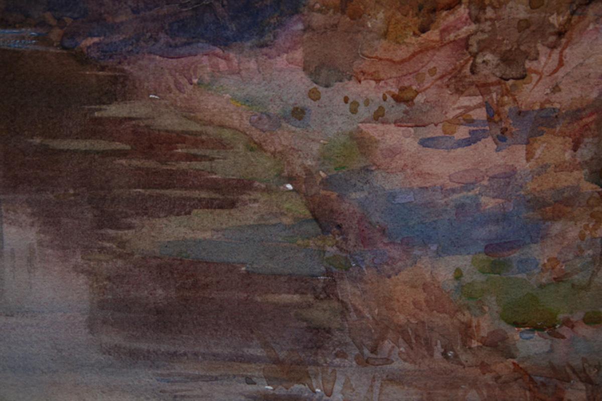 Warwick Castle – britische Kunst des frühen 20. Jahrhunderts, Gemälde von Flusslandschaften, Herbst im Angebot 3