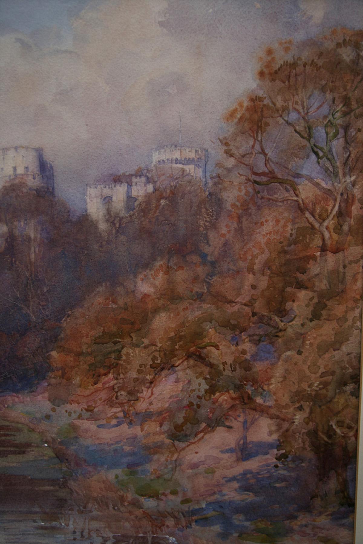 Warwick Castle - British art early 20th century painting river landscape autumn For Sale 3