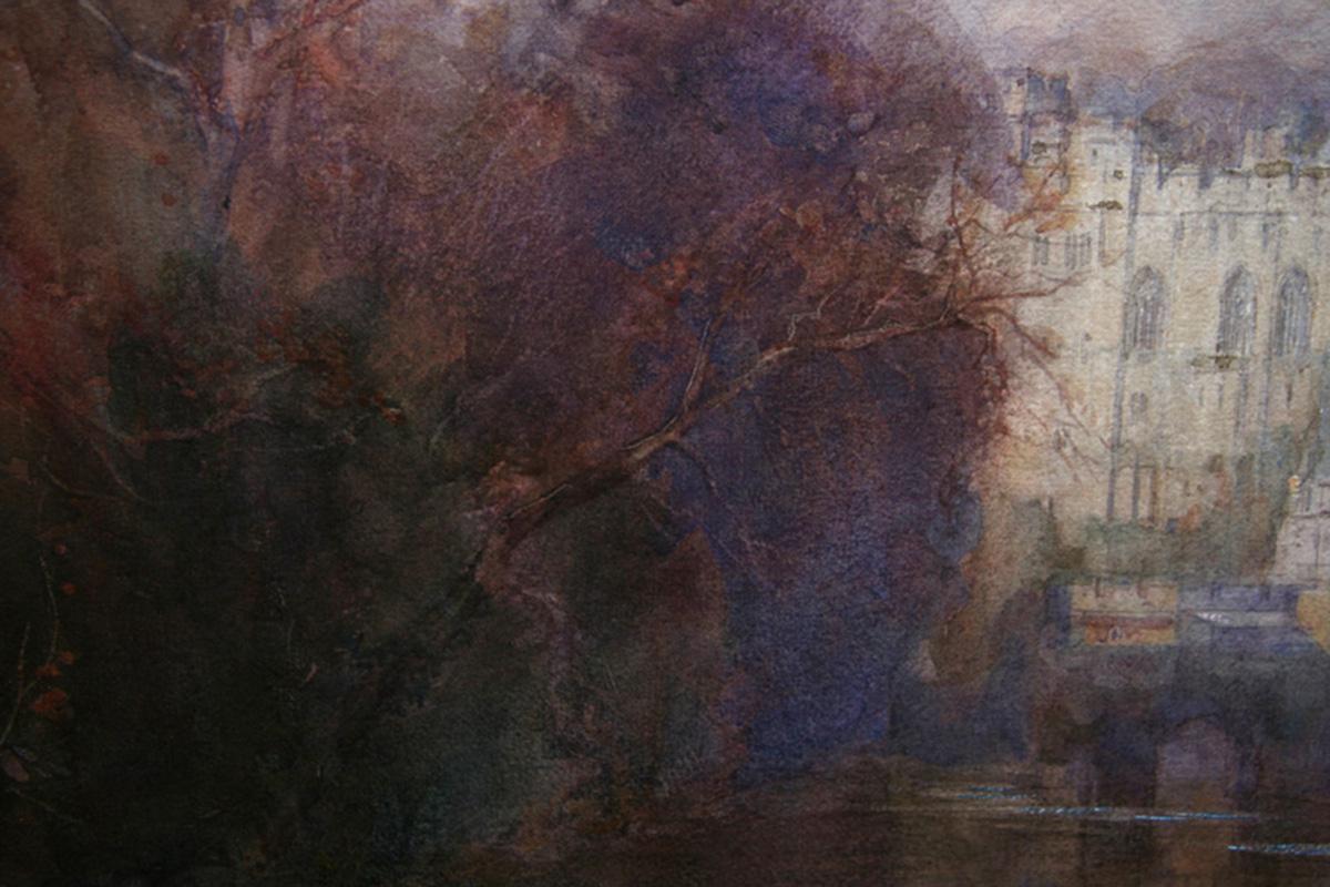 Warwick Castle – britische Kunst des frühen 20. Jahrhunderts, Gemälde von Flusslandschaften, Herbst im Angebot 5