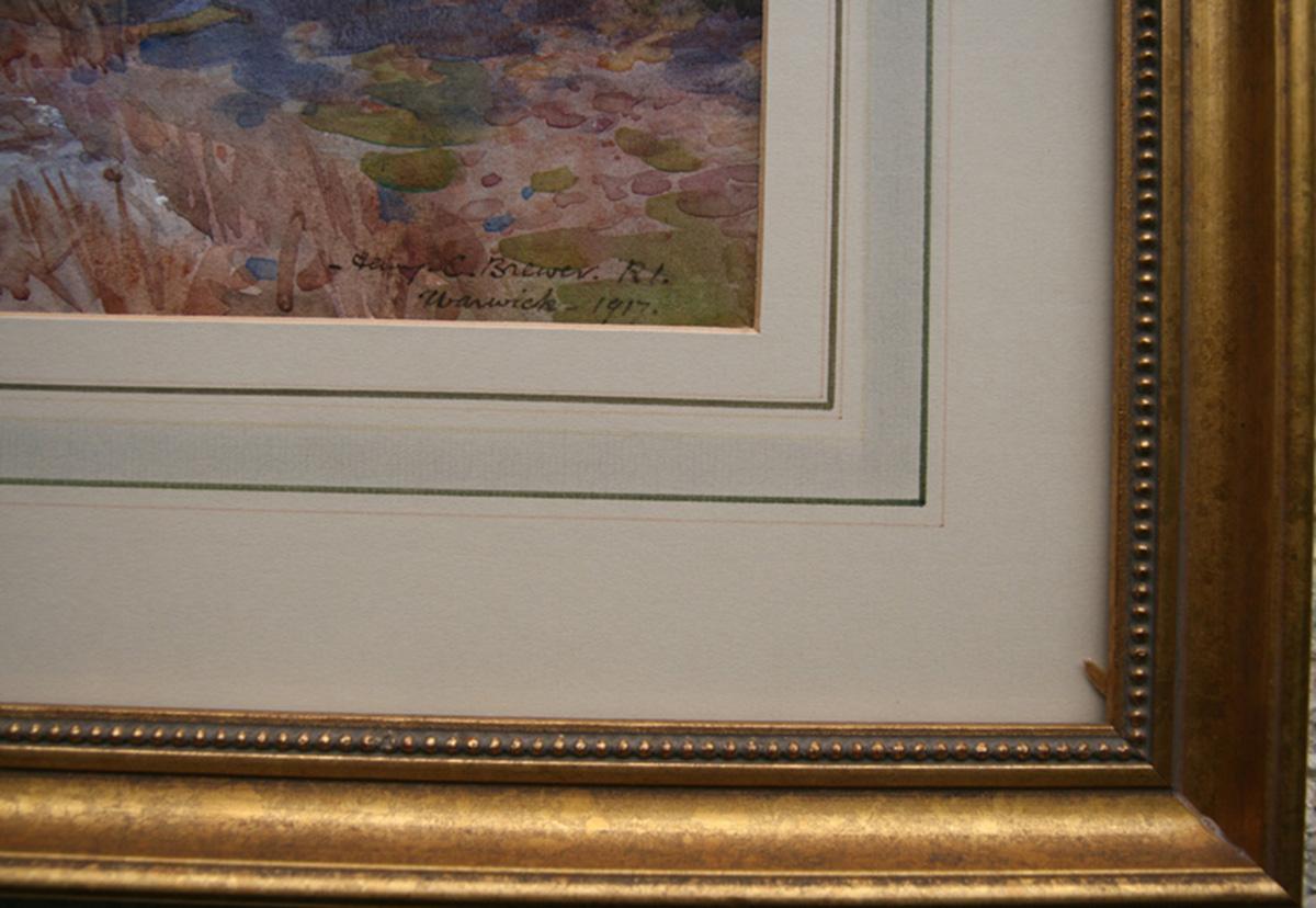 Warwick Castle – britische Kunst des frühen 20. Jahrhunderts, Gemälde von Flusslandschaften, Herbst im Angebot 8