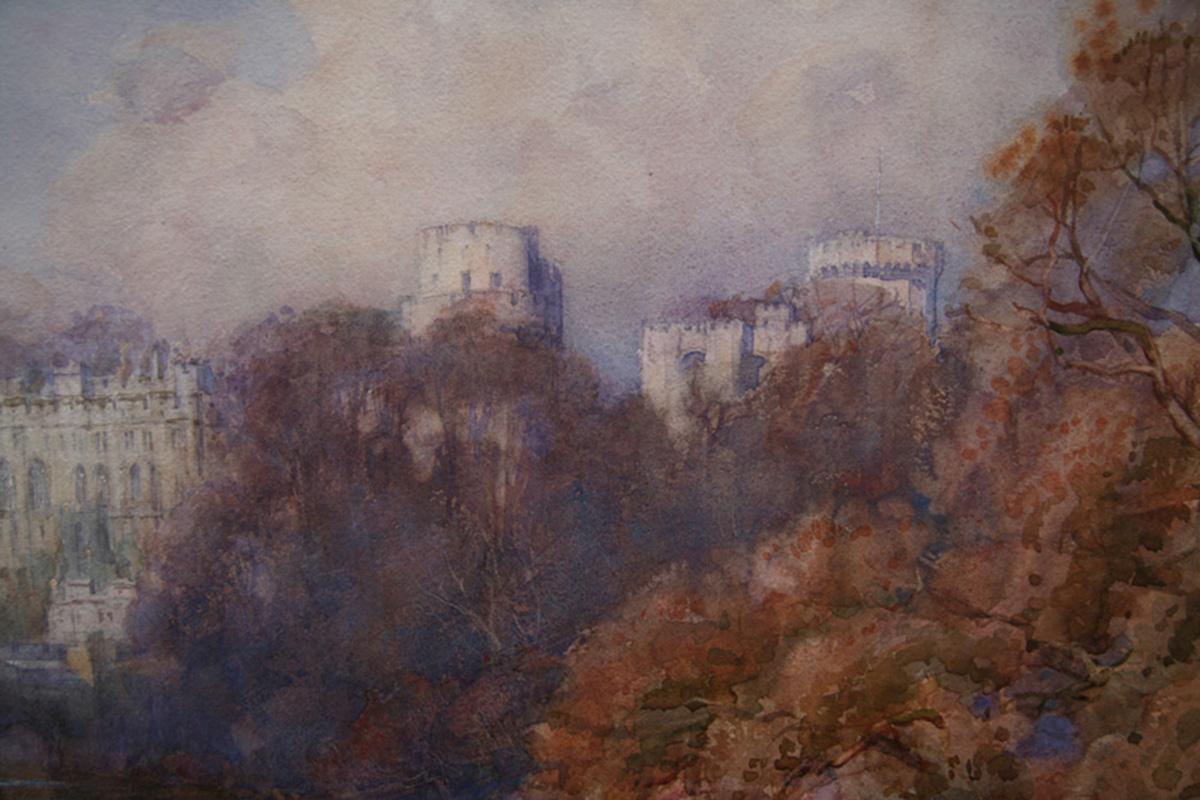 Warwick Castle – britische Kunst des frühen 20. Jahrhunderts, Gemälde von Flusslandschaften, Herbst im Angebot 9