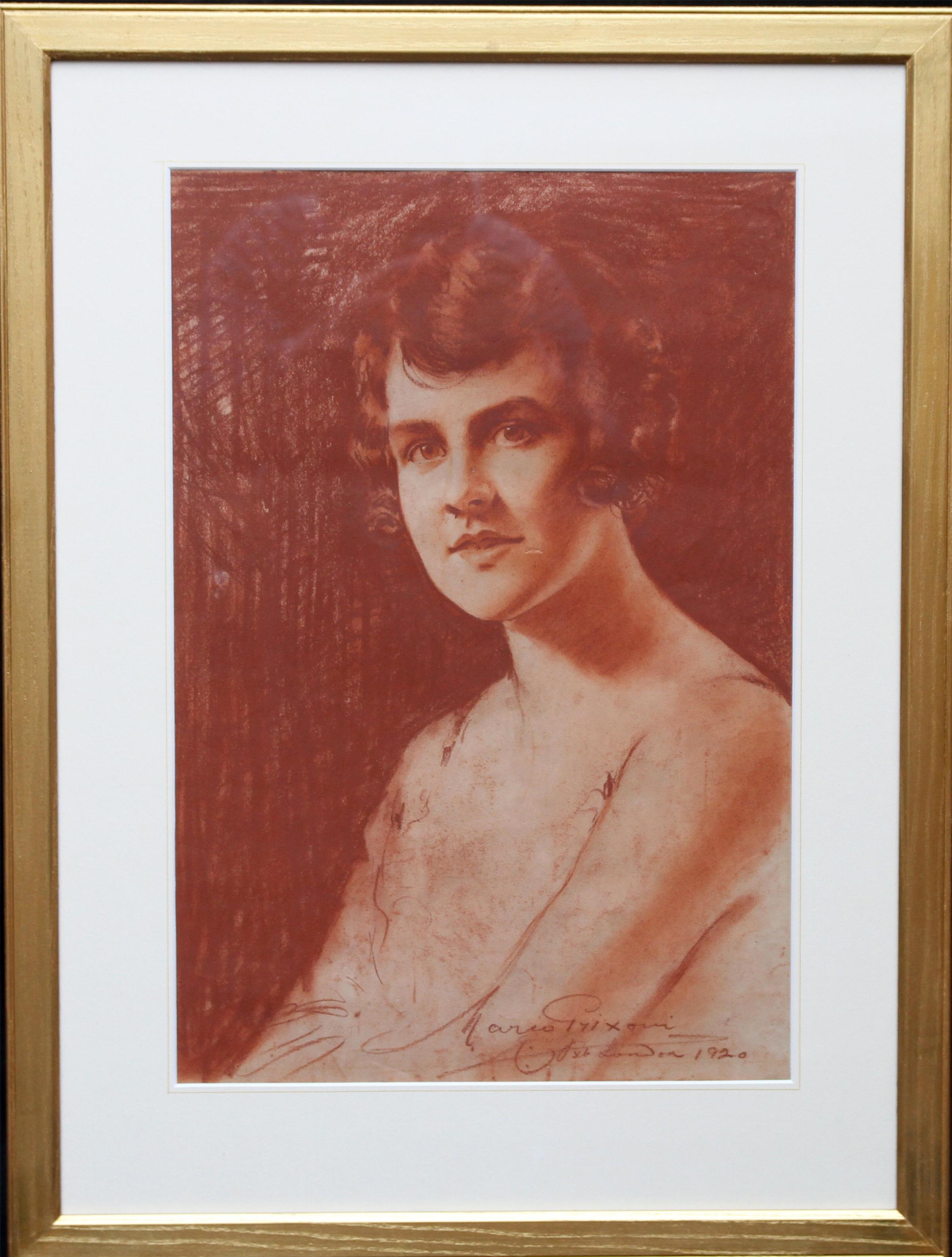 Porträt einer Dame - Roaring Twenties Kunst weibliches Porträt Kreidezeichnung