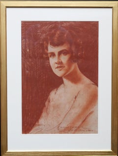 Porträt einer Dame - Roaring Twenties Kunst weibliches Porträt Kreidezeichnung