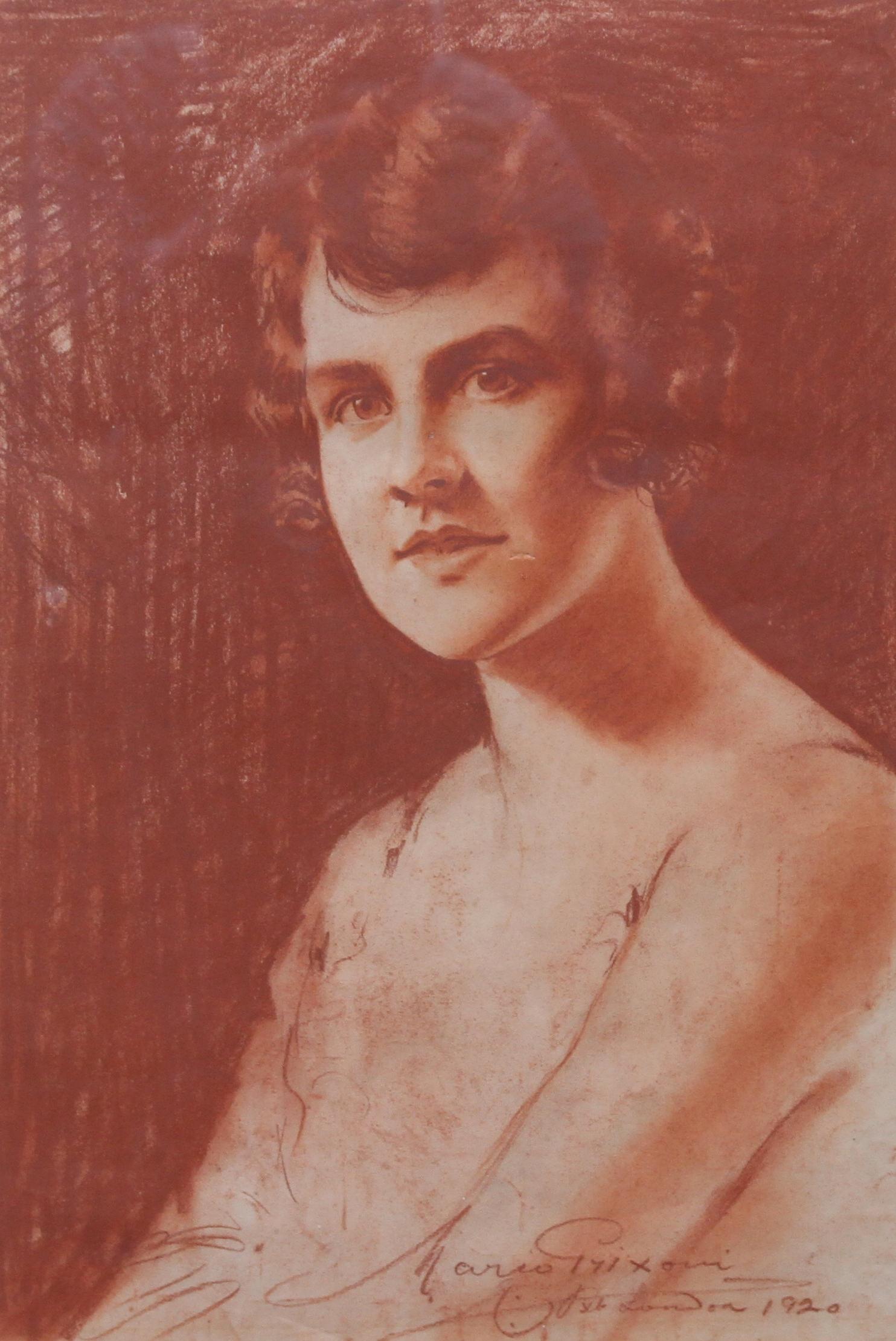 Portrait of a Lady - Roaring twenties art female portrait chalk drawing - Art Deco Art by Count Mario Grixoni