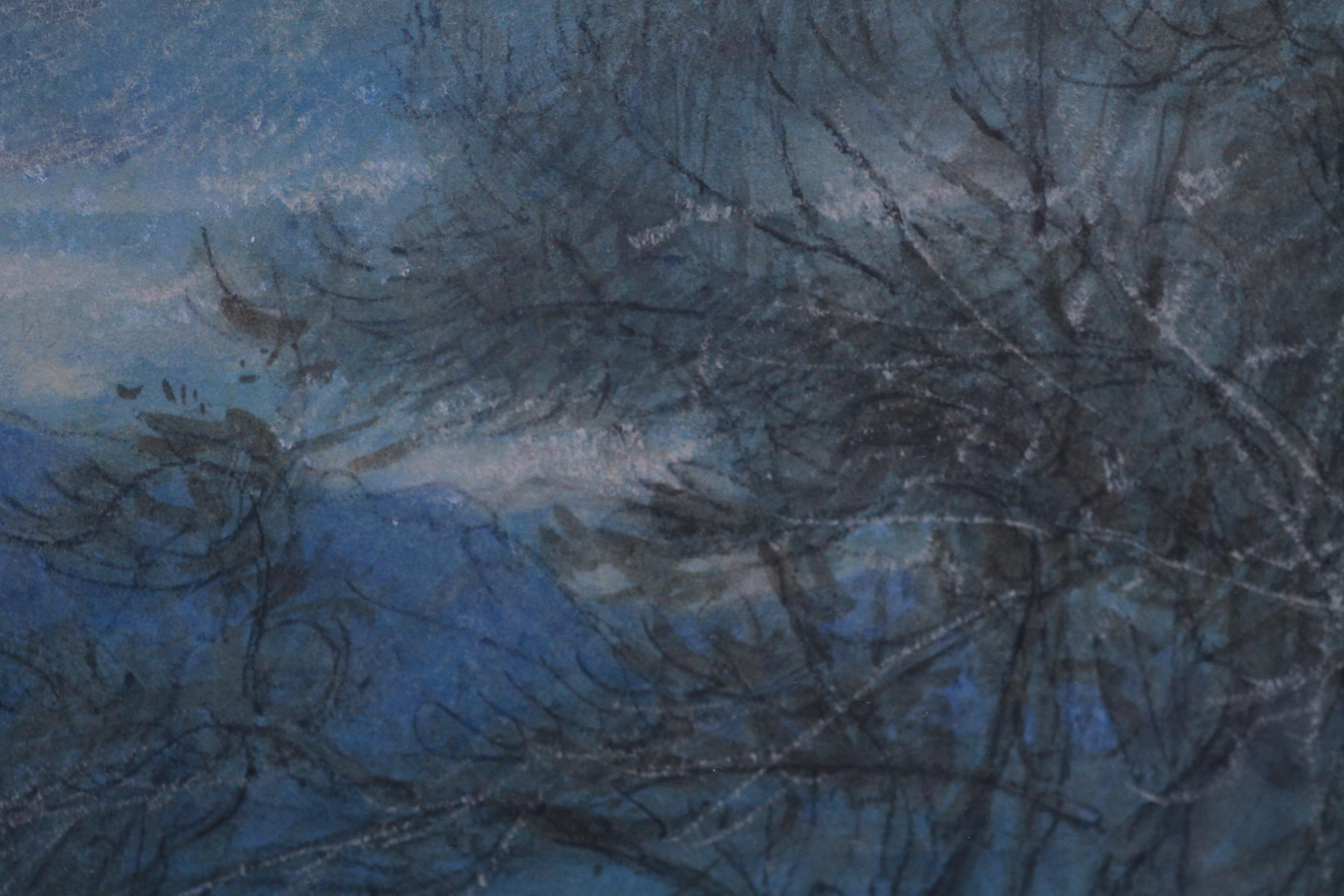 Paysage suisse de nocturne - Aquarelle de l'artiste britannique des années 20  paysage Suisse - Art de Albert Goodwin